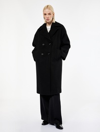 Cepli Uzun Kollu Düğmeli Kruvaze Uzun Kaşe Kaban