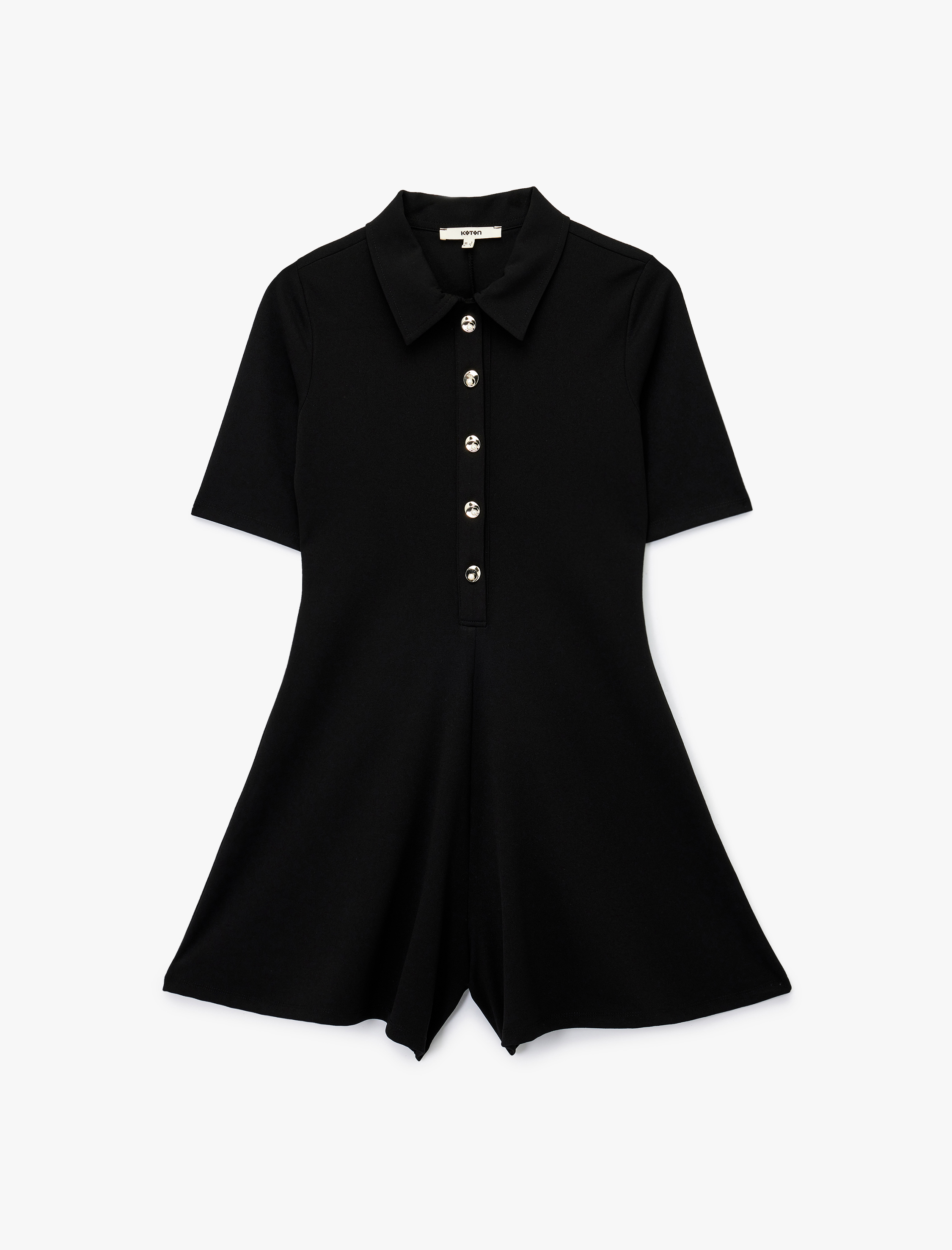   Slim Fit Kısa Kollu Yarım Düğme Detaylı Polo Yaka Mini Şort Tulum