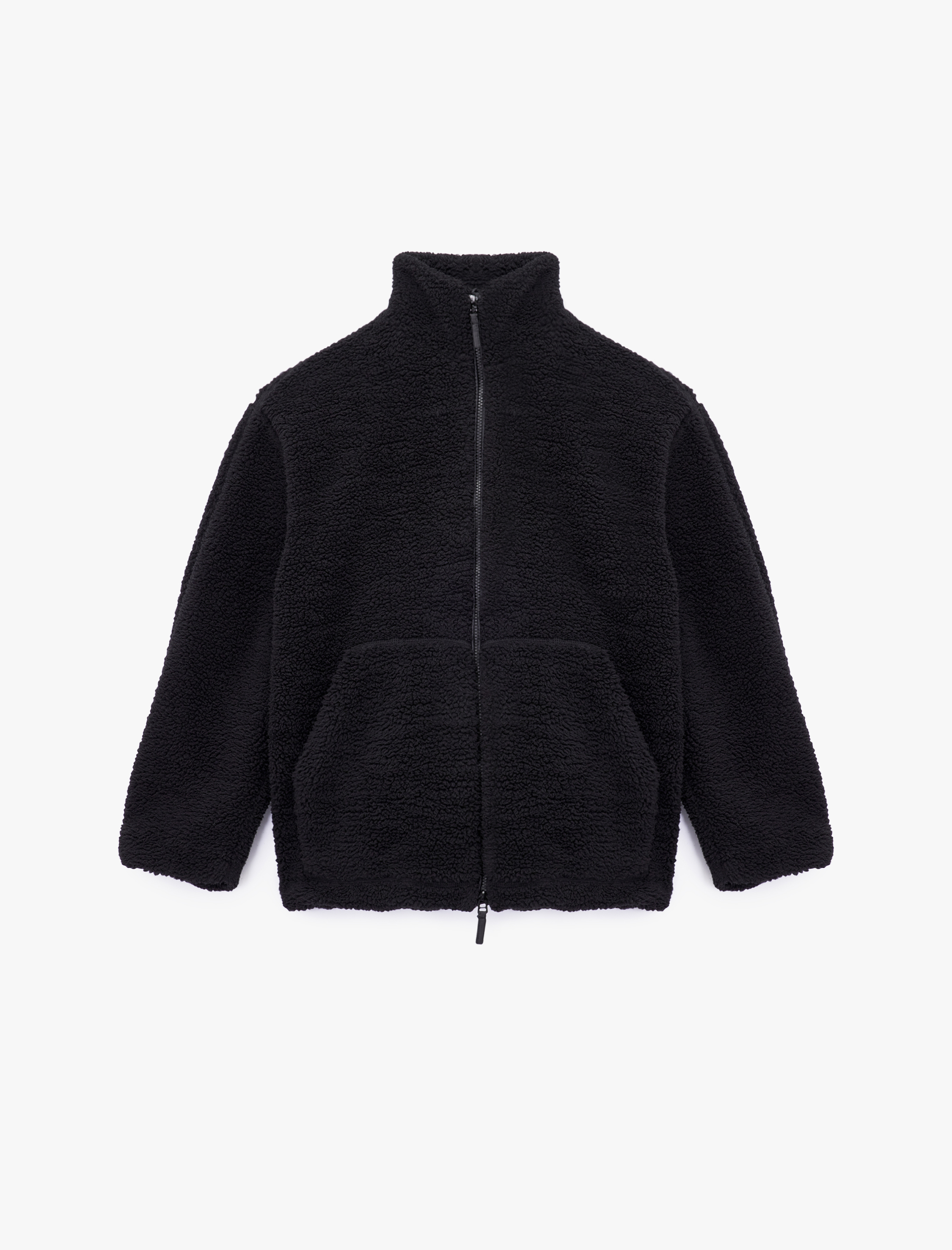   Uzun Kollu Cepli Fermuarlı Dik Yaka Oversize Peluş Mont