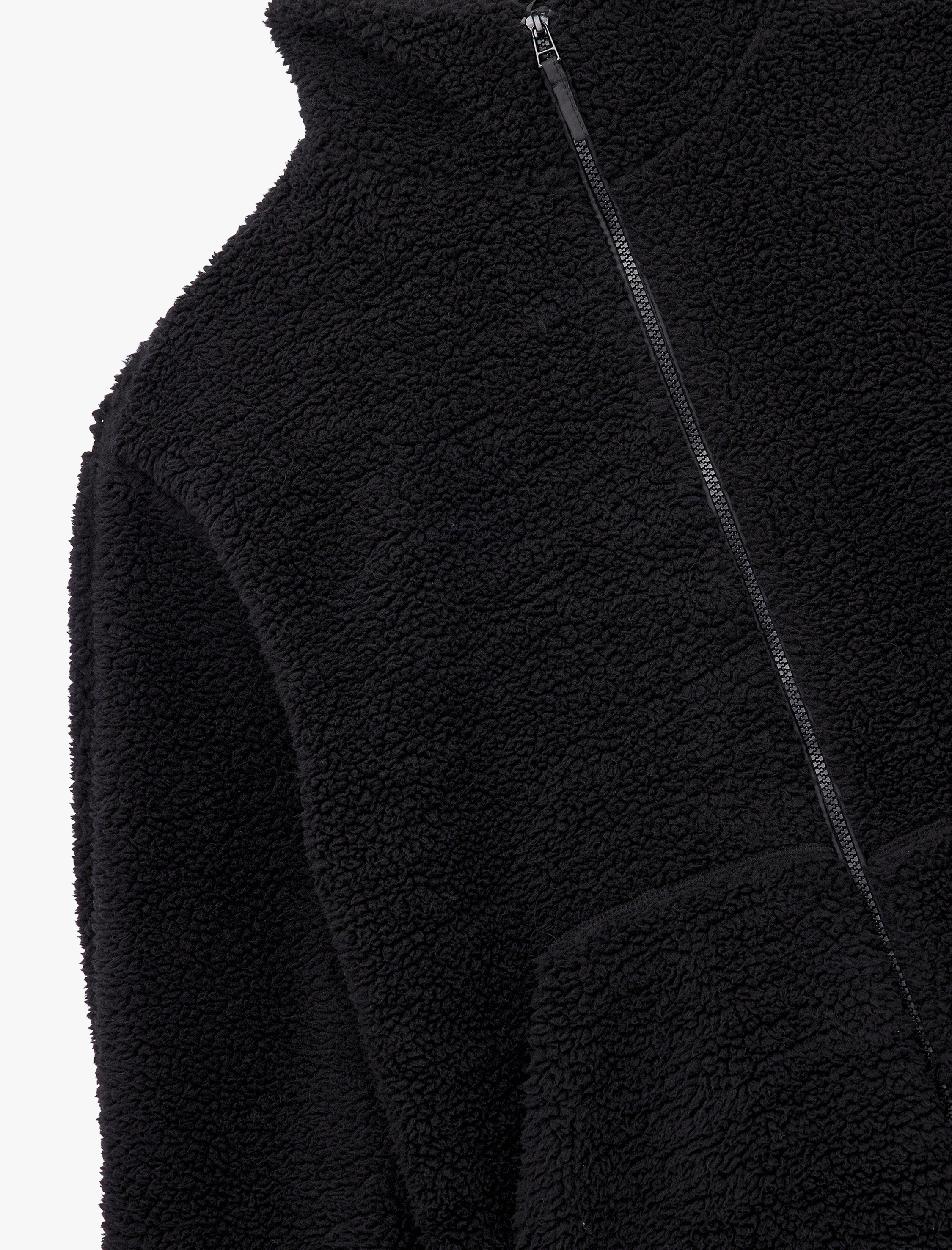   Uzun Kollu Cepli Fermuarlı Dik Yaka Oversize Peluş Mont