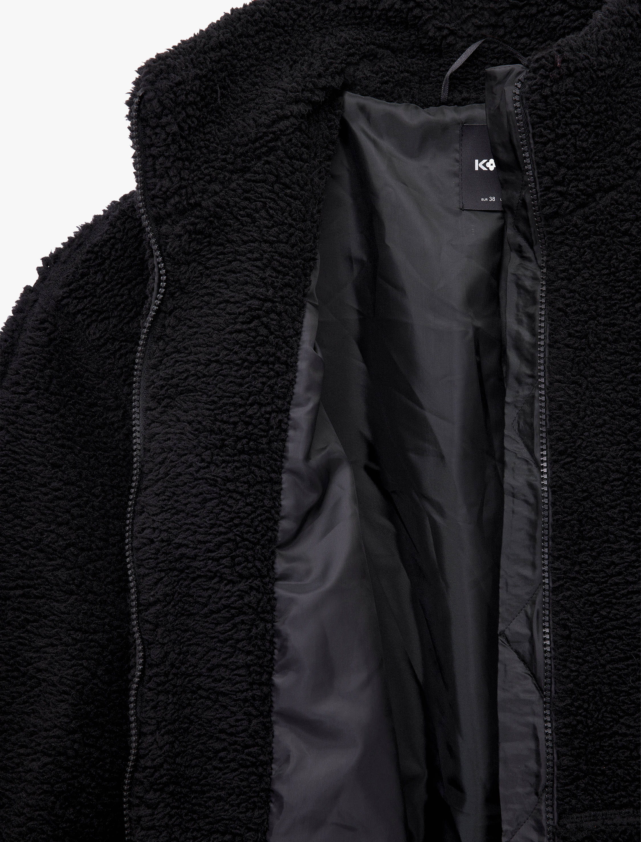   Uzun Kollu Cepli Fermuarlı Dik Yaka Oversize Peluş Mont