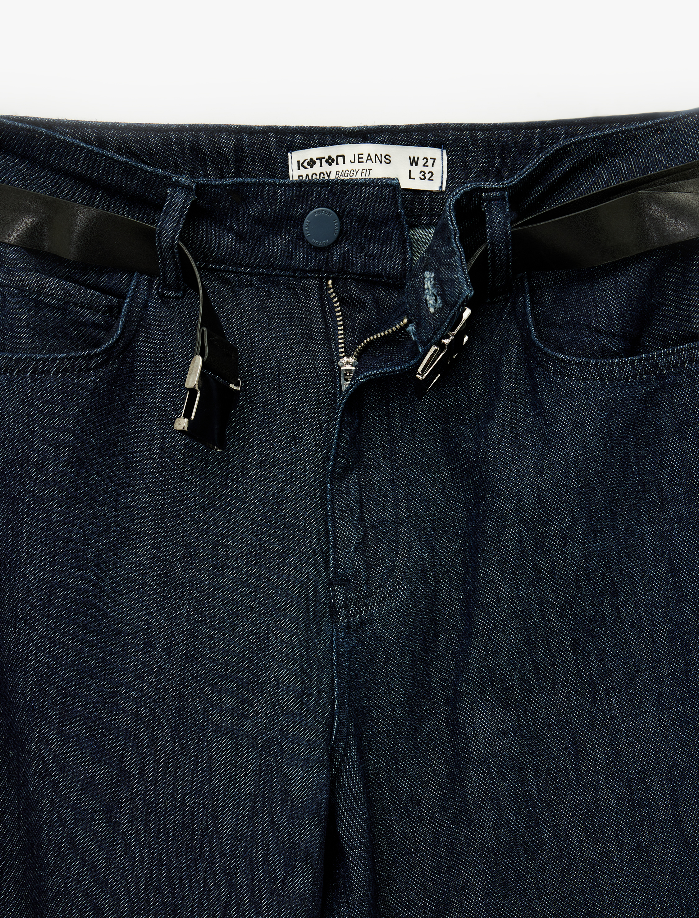   Pamuklu Normal Bel Kemer Detaylı Rahat Kalıp Baggy Jean Pantolon - Baggy Jeans