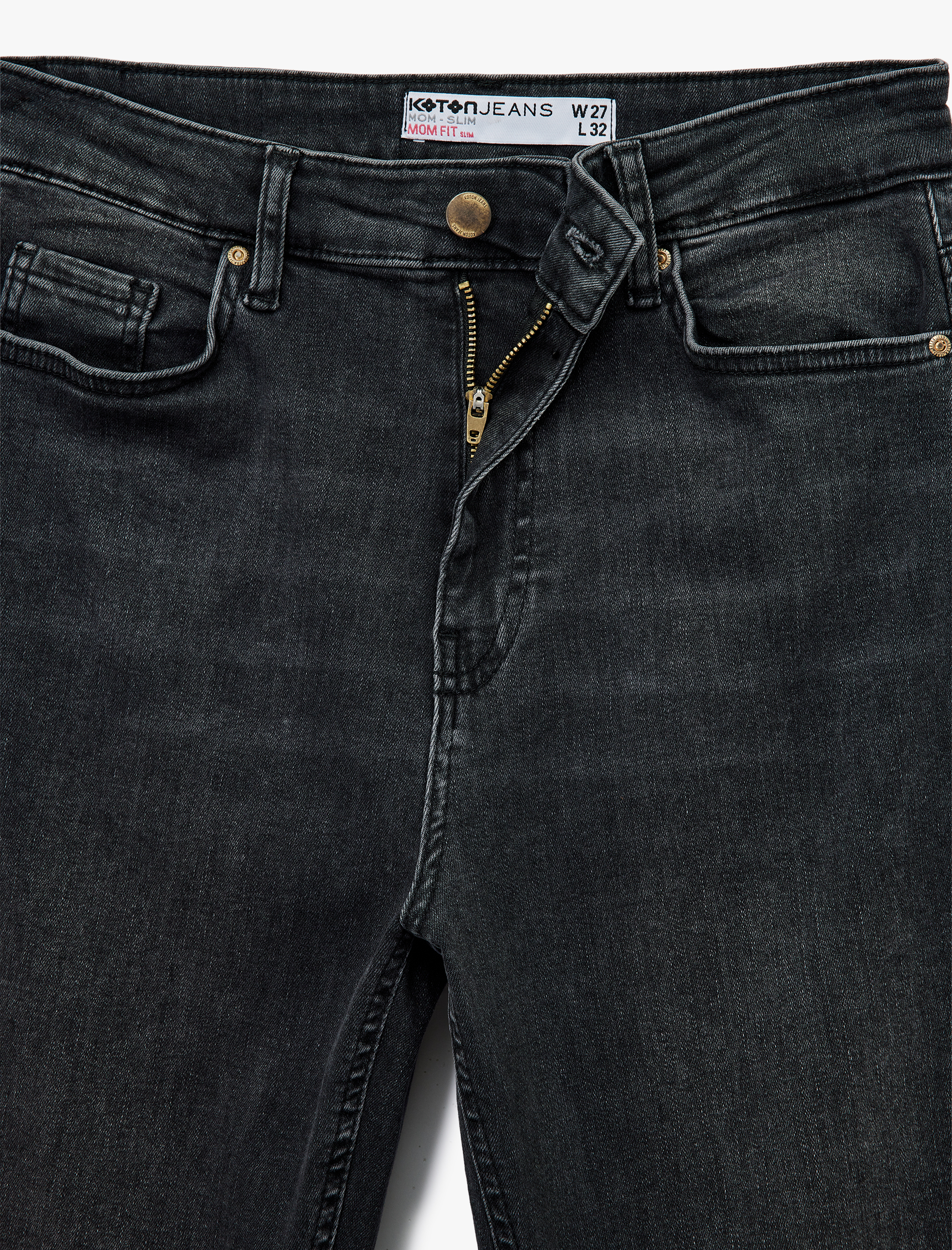   Düğmeli Cep Detaylı Pamuklu Slim Fit Mom Jean Pantolon - Mom Slim Jean