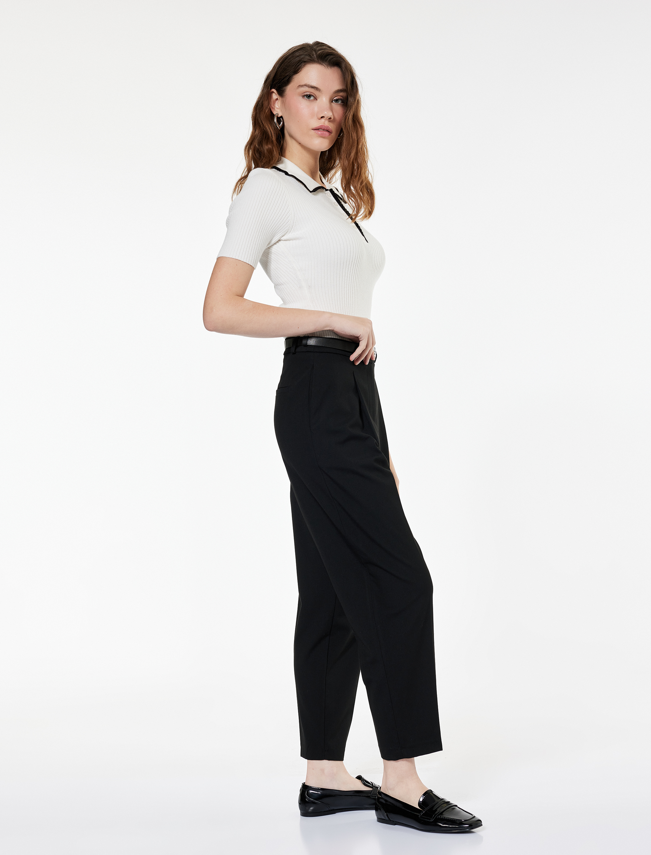   Cepli Pile Detaylı Kemerli Kumaş Cigarette Pantolon