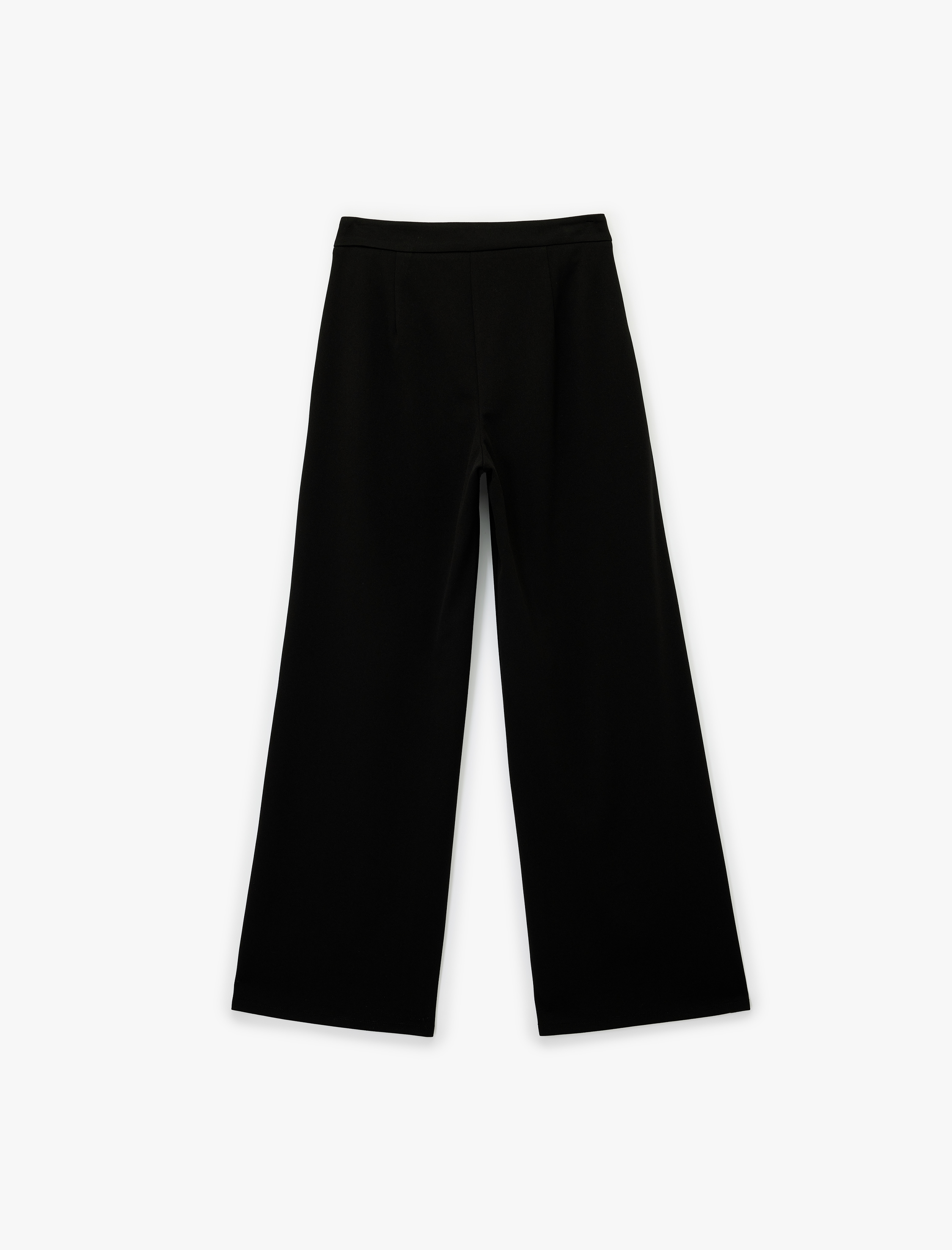   Düğme Detaylı Cepli Düz Bol Paça Kumaş Pantolon