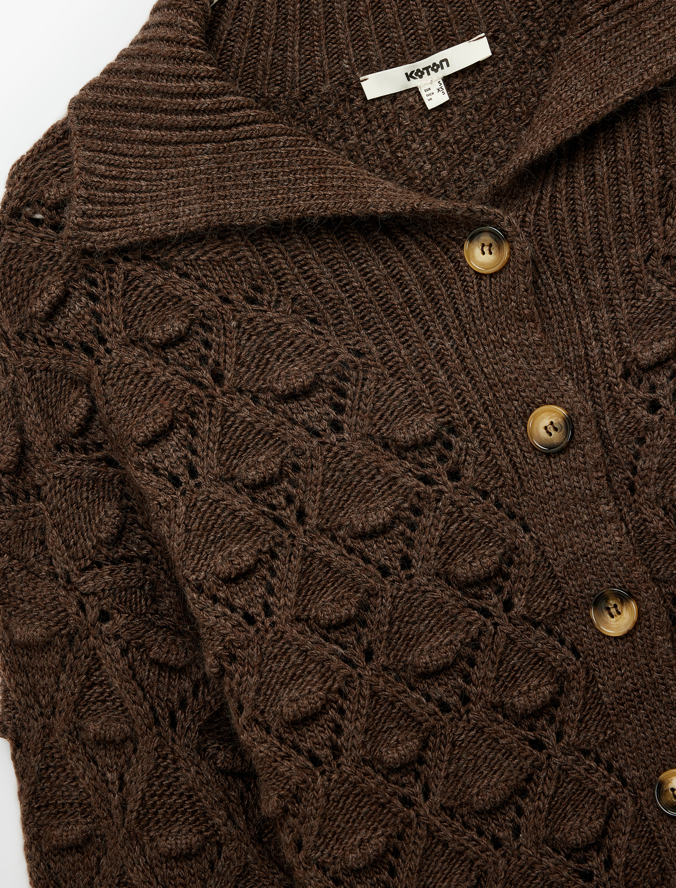   Uzun Kollu Düğmeli Devrik Yaka Örgü Hırka