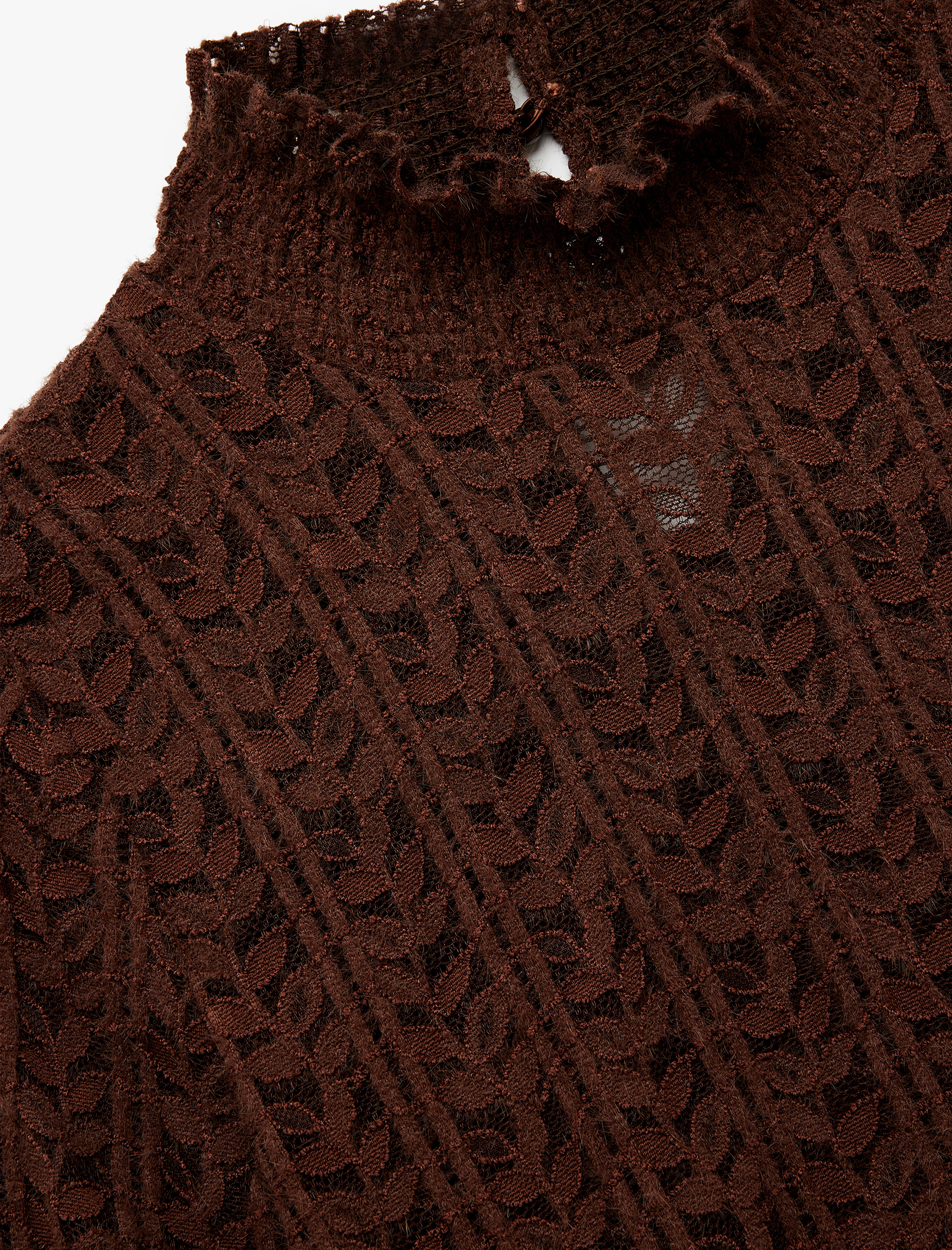   Uzun Balon Kollu Fırfırlı Dik Yaka Dantelli Bluz