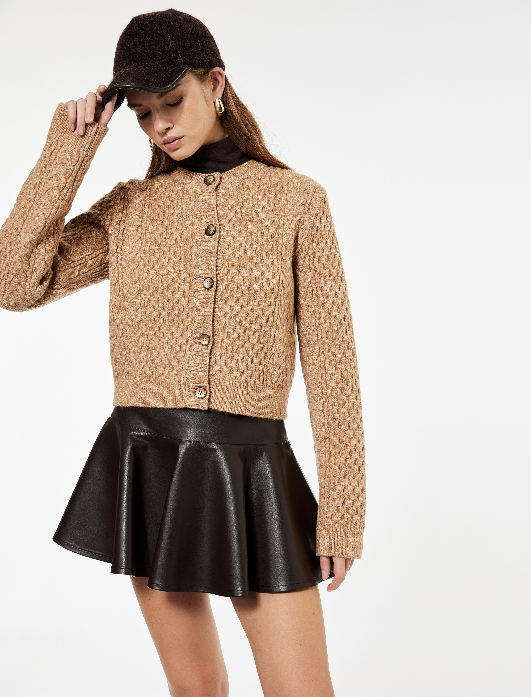   Koton X Sima Tarkan - Uzun Kollu Bisiklet Yaka Düğmeli Saç Örgü Triko Hırka