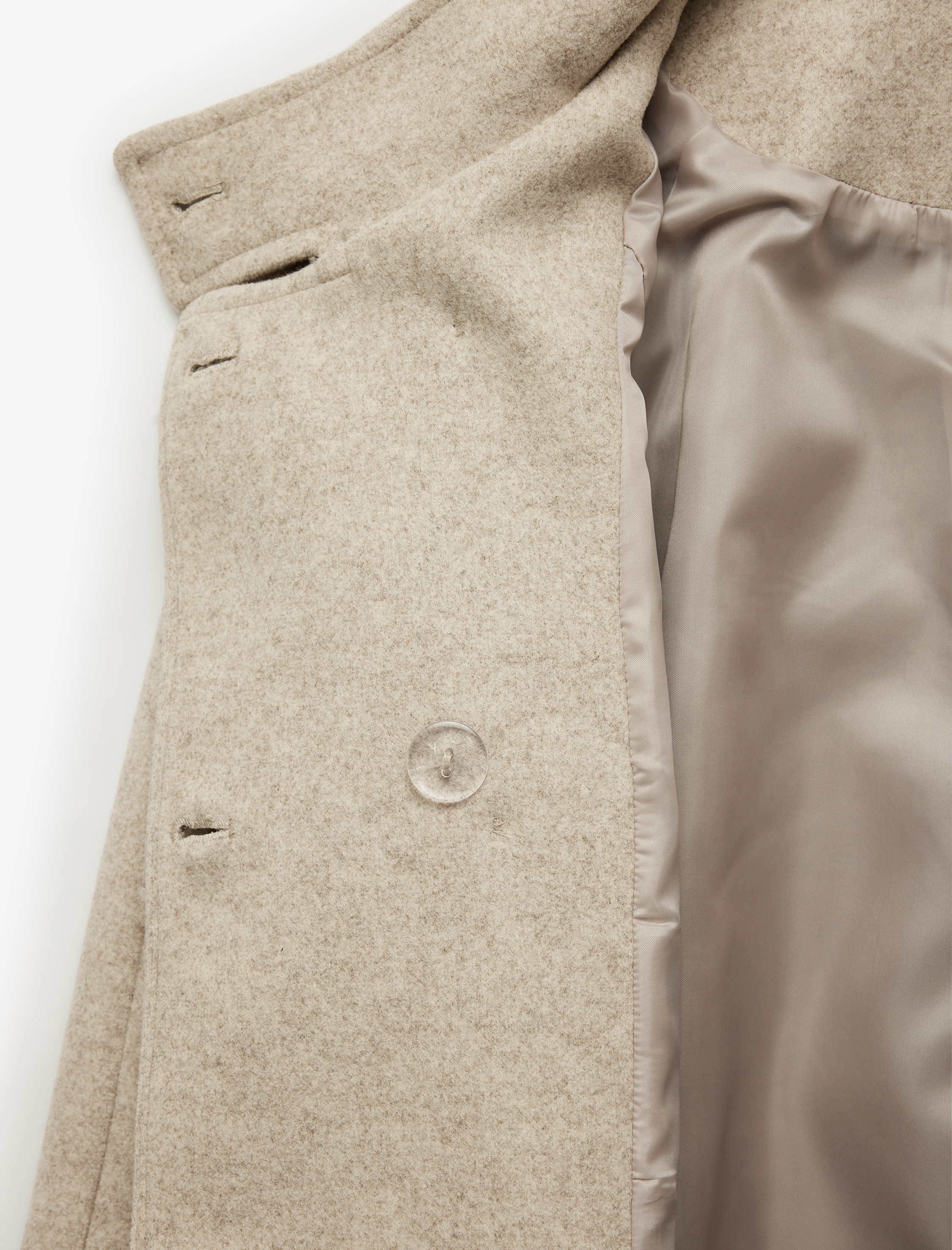   Uzun Kollu Cepli Dik Yaka Düğmeli Kruvaze Kısa Kaşe Mont