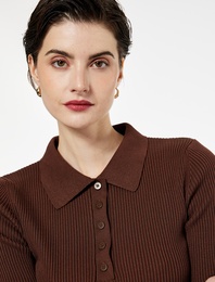 Regular Fit Yarım Düğmeli Kısa Kollu Polo Yaka Triko Kazak