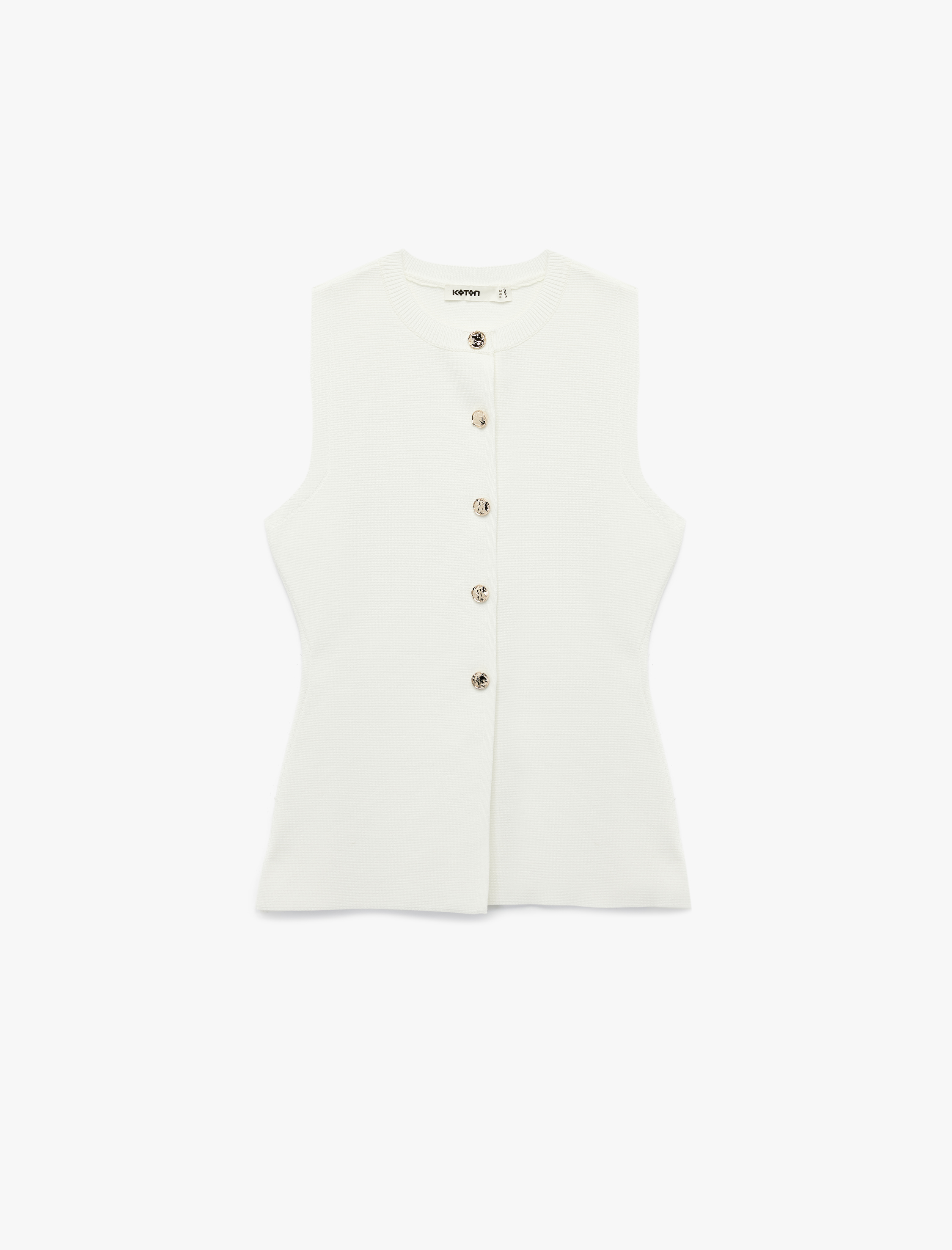   Gold Düğme Detaylı Bisiklet Yaka Triko Yelek