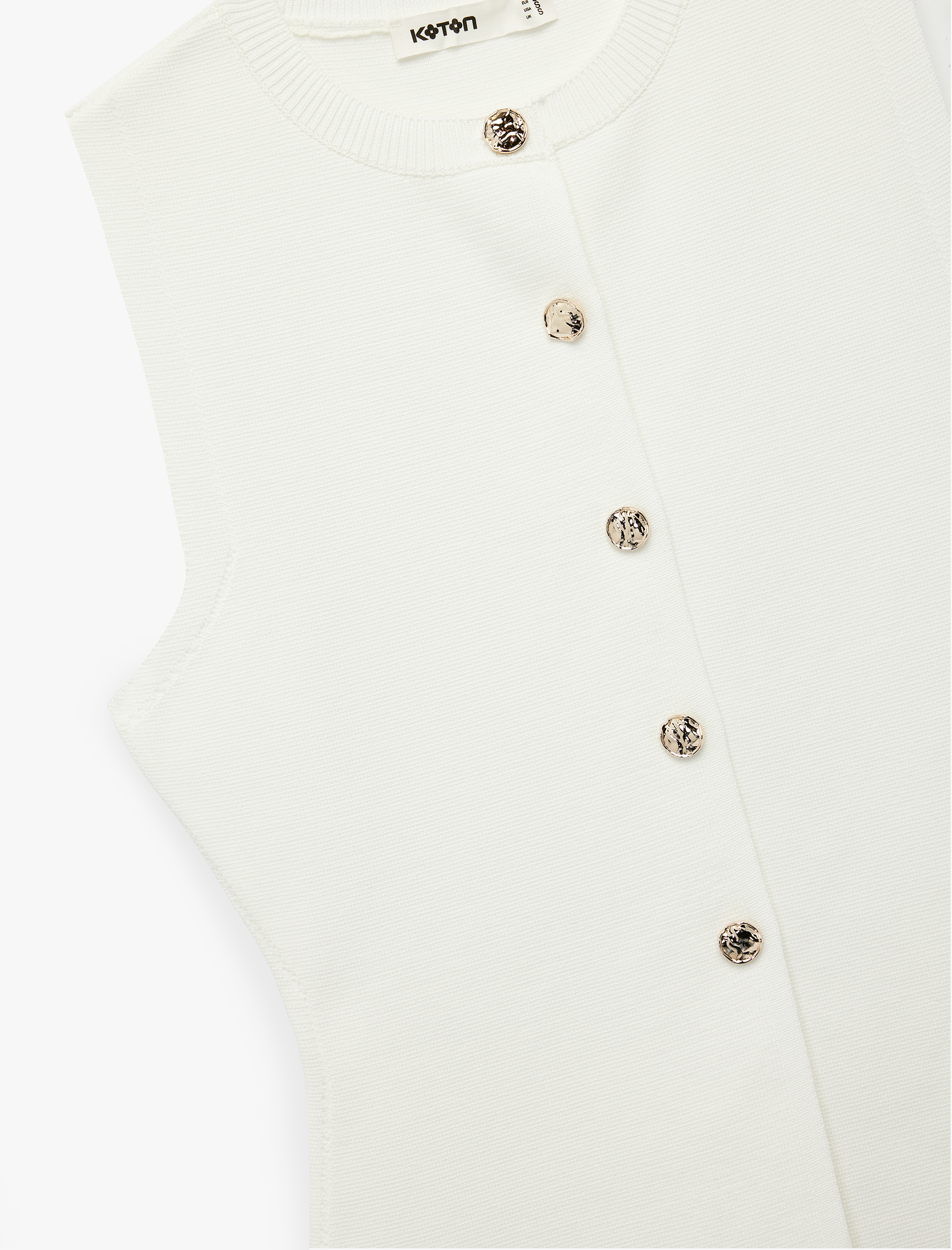   Gold Düğme Detaylı Bisiklet Yaka Triko Yelek