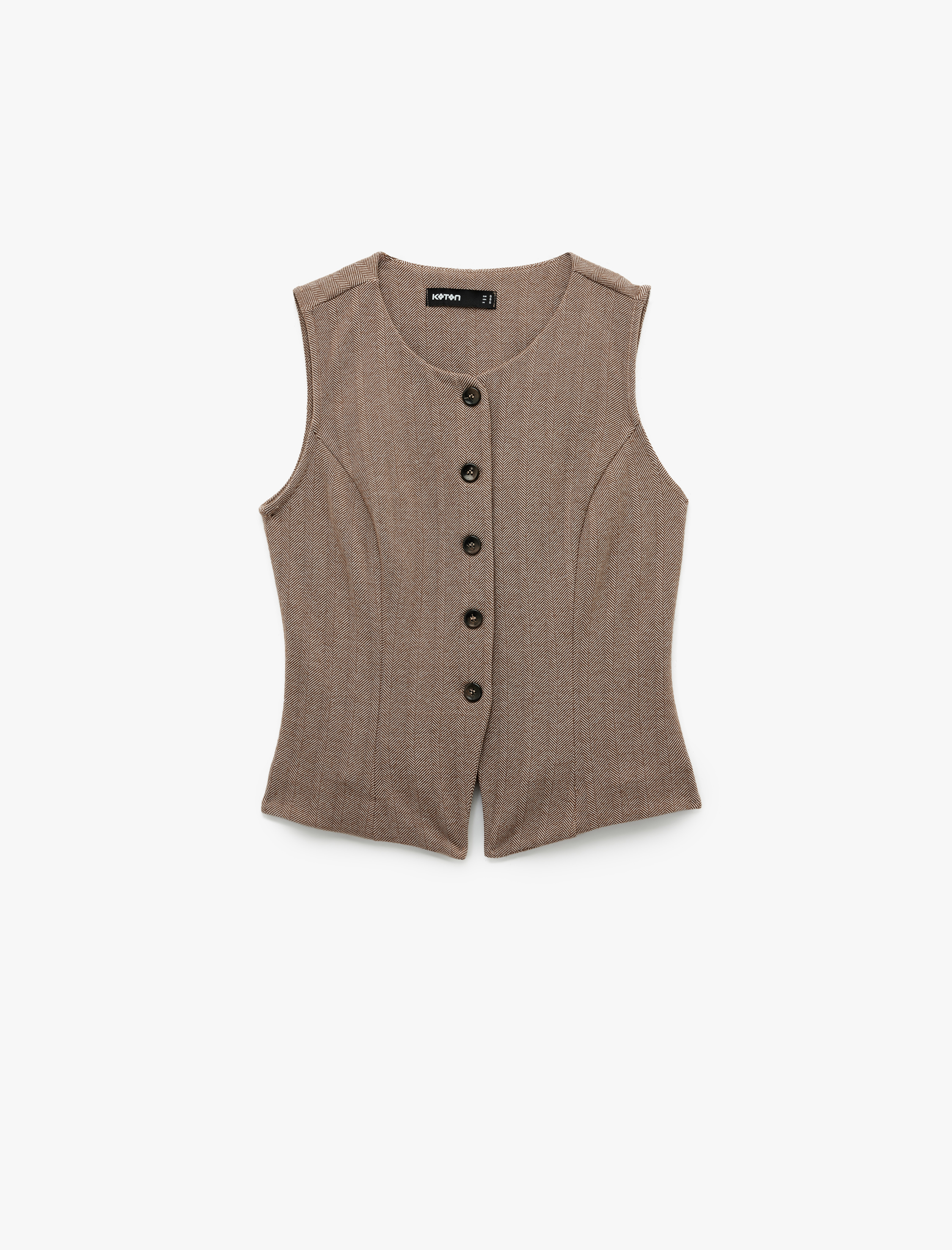   Slim Fit Bisiklet Yaka Düğmeli Desenli Yelek