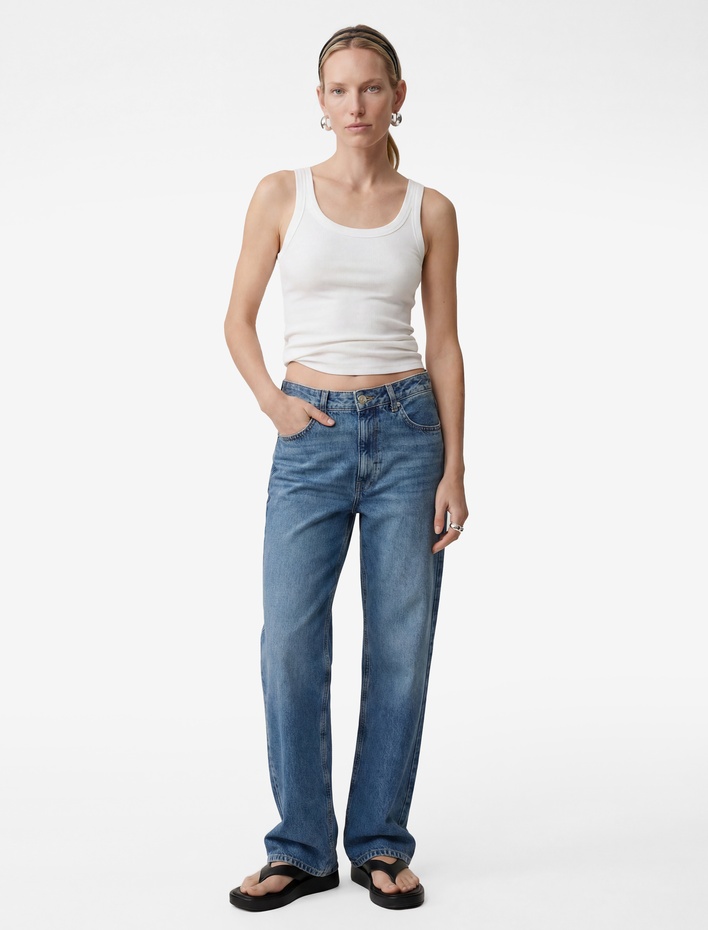  Pamuklu Cepli Düğmeli Normal Bel Baggy Jean Pantolon - Baggy Jeans