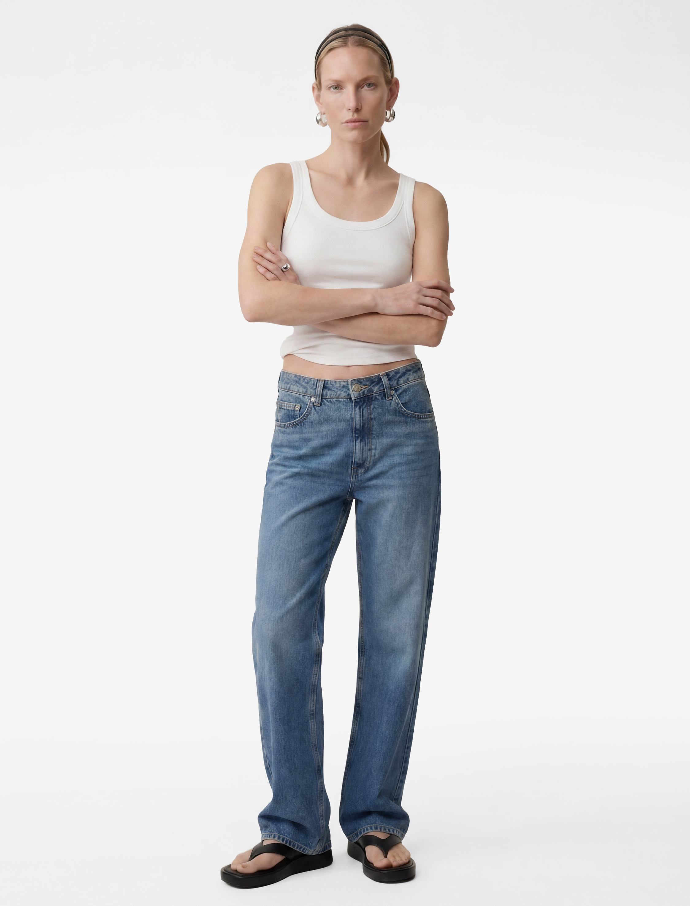   Pamuklu Cepli Düğmeli Normal Bel Baggy Jean Pantolon - Baggy Jeans