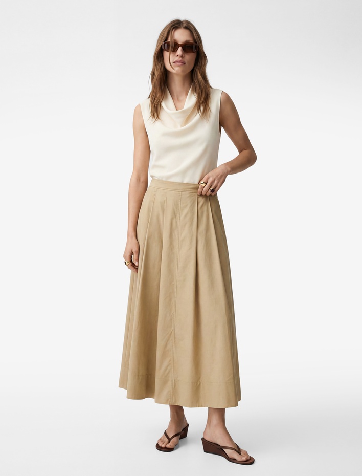  Pamuklu A Kesim Cepli Pileli Midi Etek