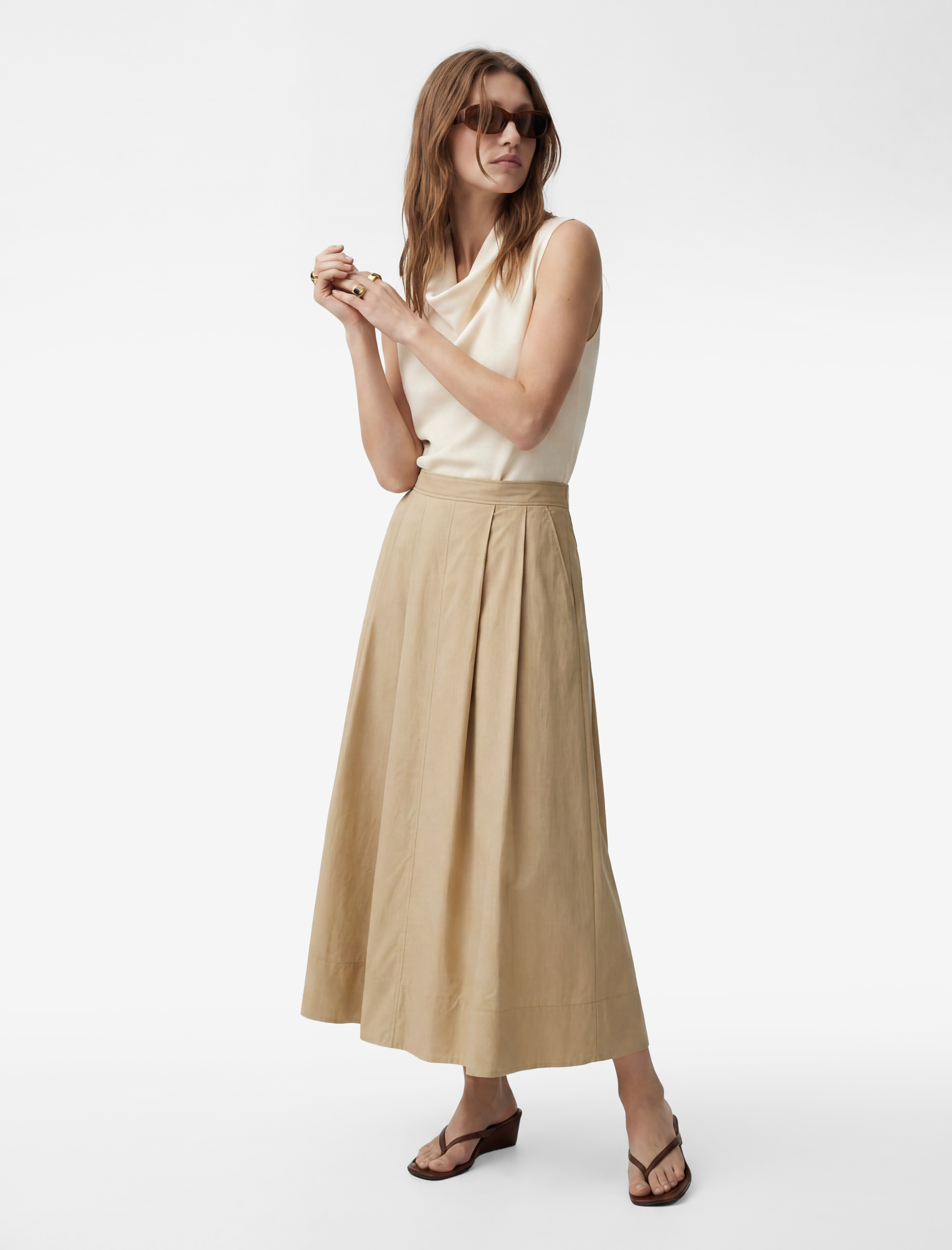   Pamuklu A Kesim Cepli Pileli Midi Etek