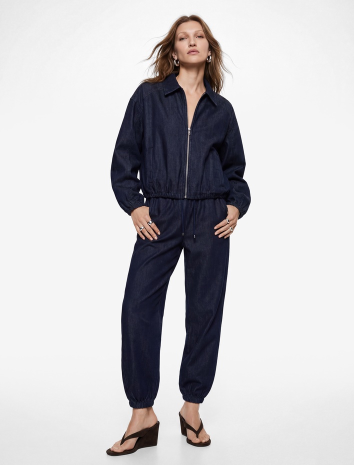  Rahat Kalıp Beli Bağcıklı Cepli Jogger Denim Pantolon