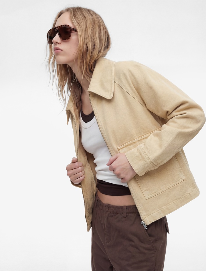  Klasik Yaka Fermuarlı Cep Detaylı Pamuklu Denim Ceket