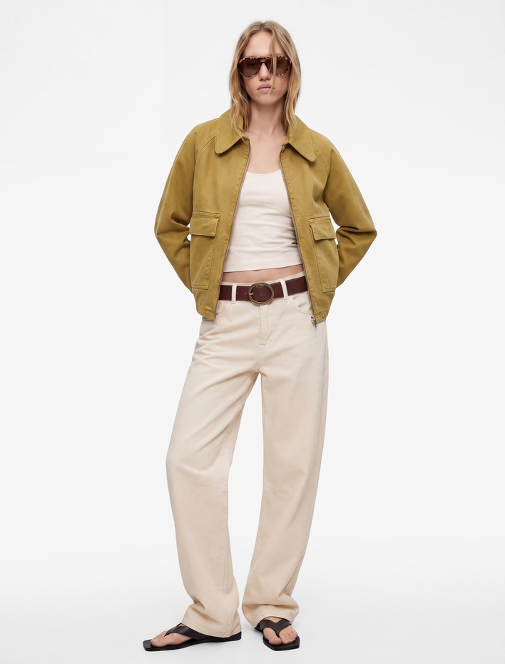  Klasik Yaka Fermuarlı Cep Detaylı Pamuklu Denim Ceket