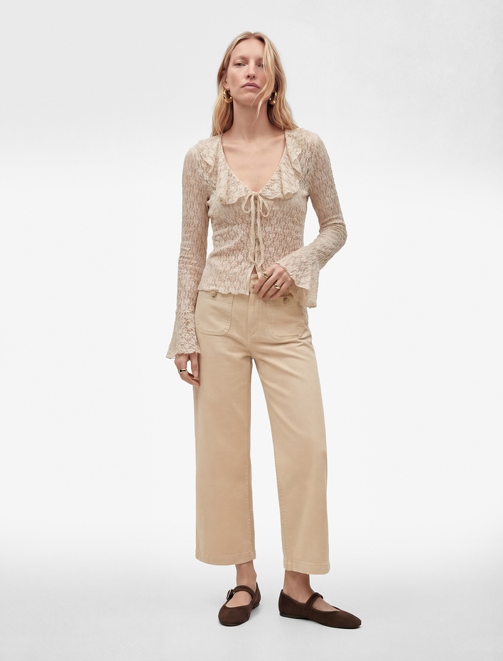  Yüksek Bel Pamuklu Cep Detaylı Geniş Kısa Paça Pantolon - Culotte Jeans