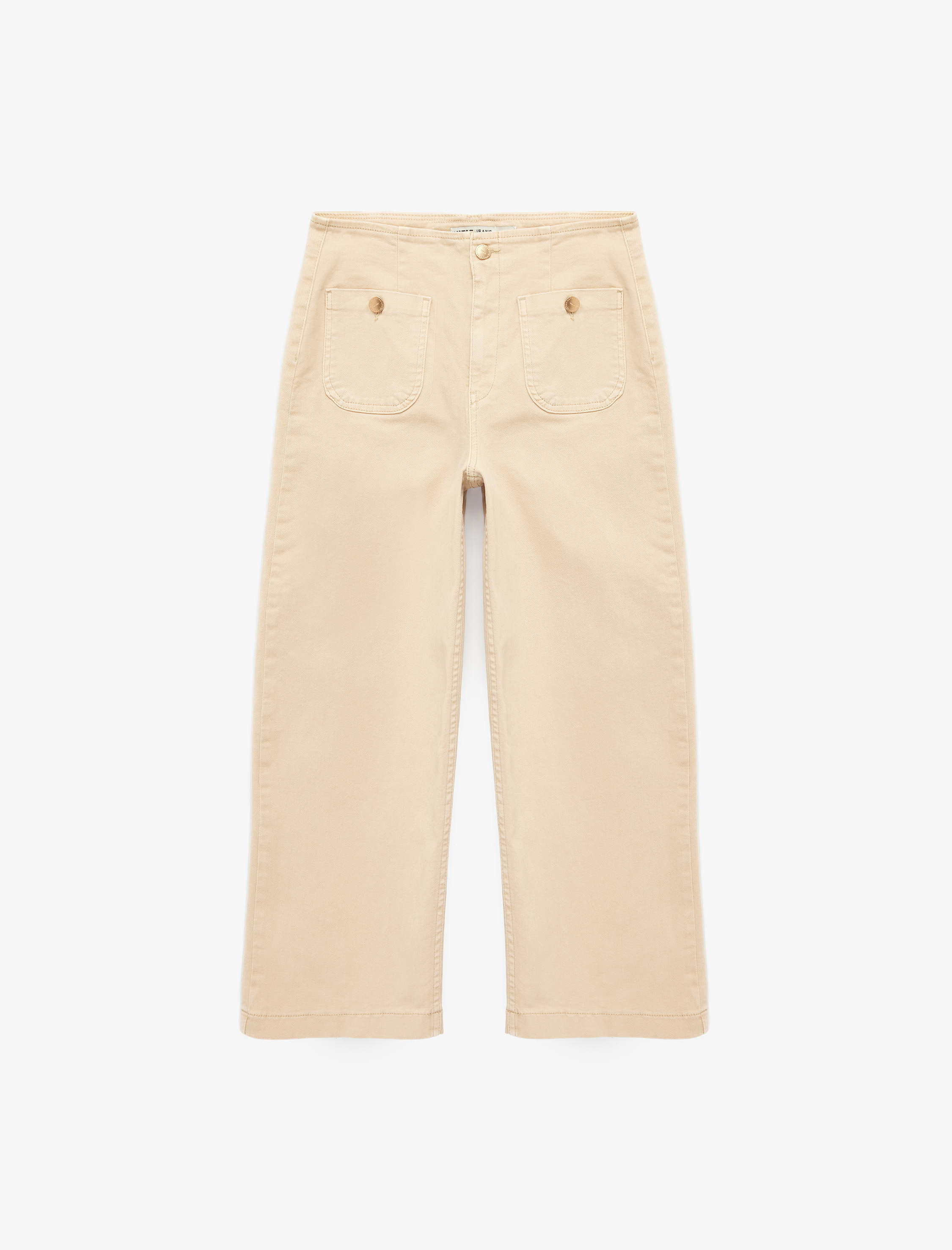   Yüksek Bel Pamuklu Cep Detaylı Geniş Kısa Paça Pantolon - Culotte Jeans