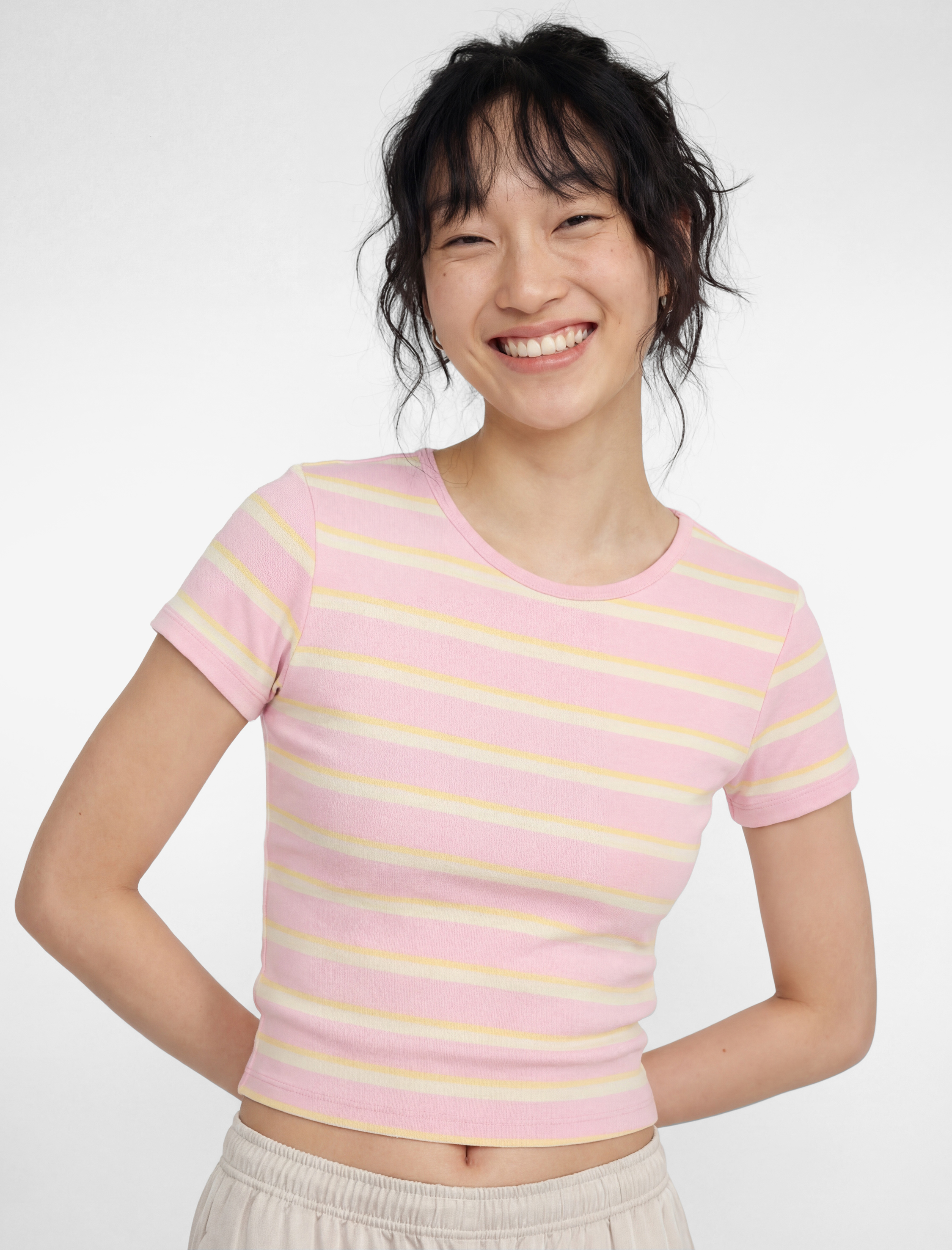 Çizgili Pamuklu Bisiklet Yaka Kısa Kollu Slim Fit Tişört - Görsel 2