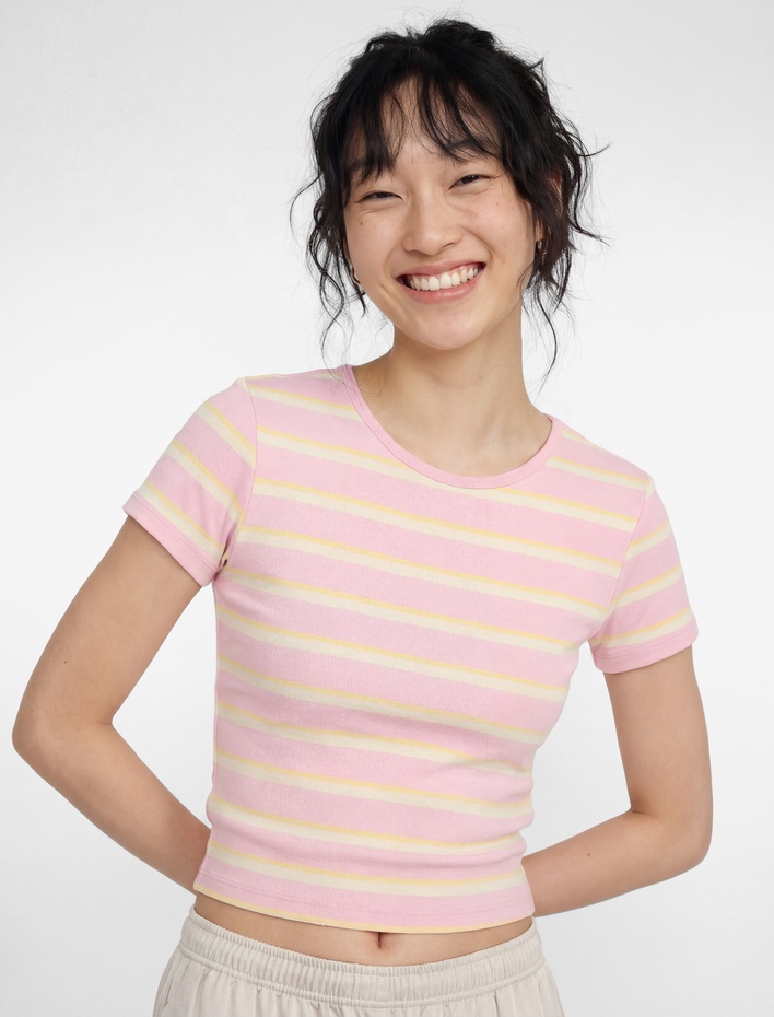  Çizgili Pamuklu Bisiklet Yaka Kısa Kollu Slim Fit Tişört