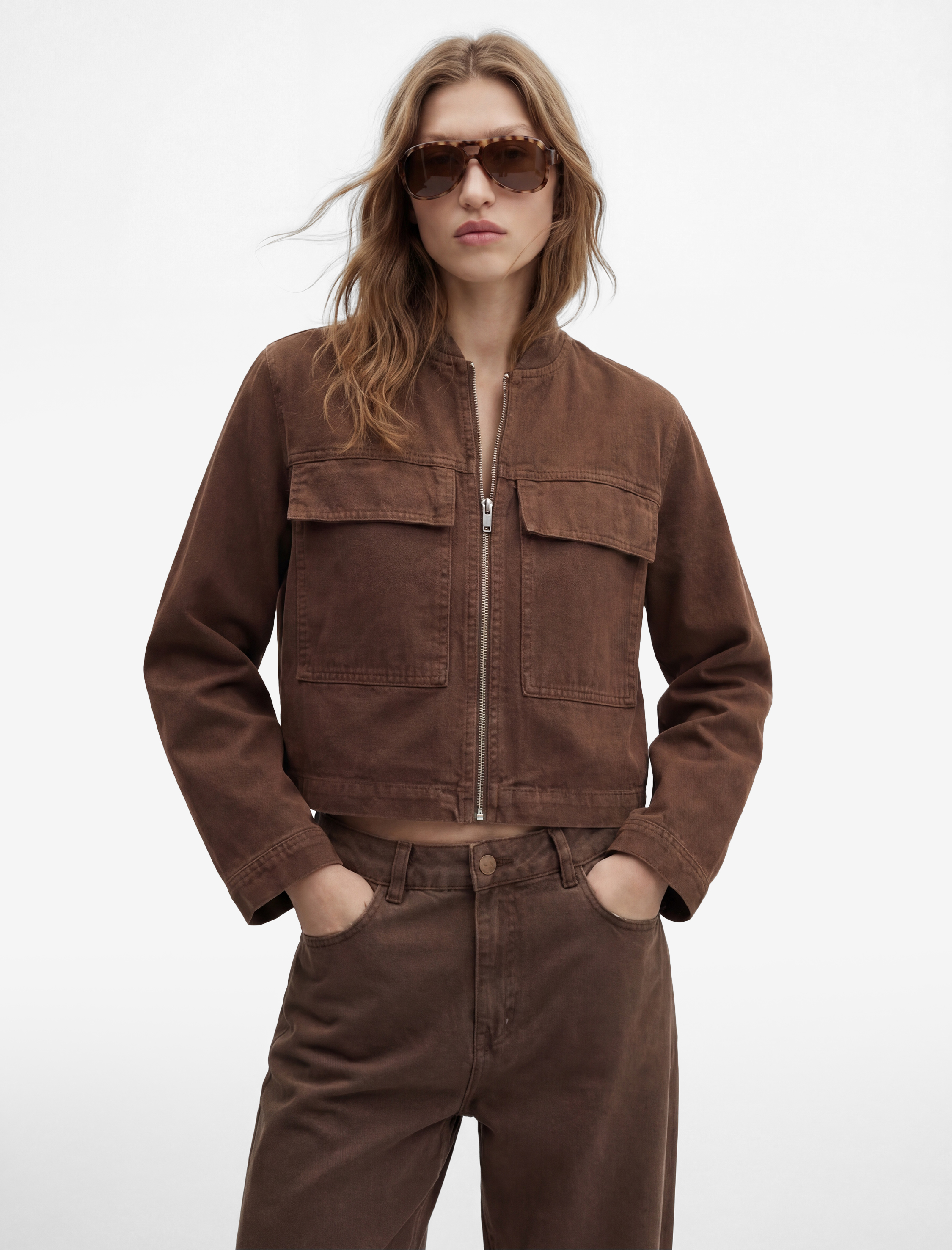 Rahat Kalıp Fermuarlı Uzun Kollu Cep Detaylı Dik Yaka Denim Ceket - Görsel 2