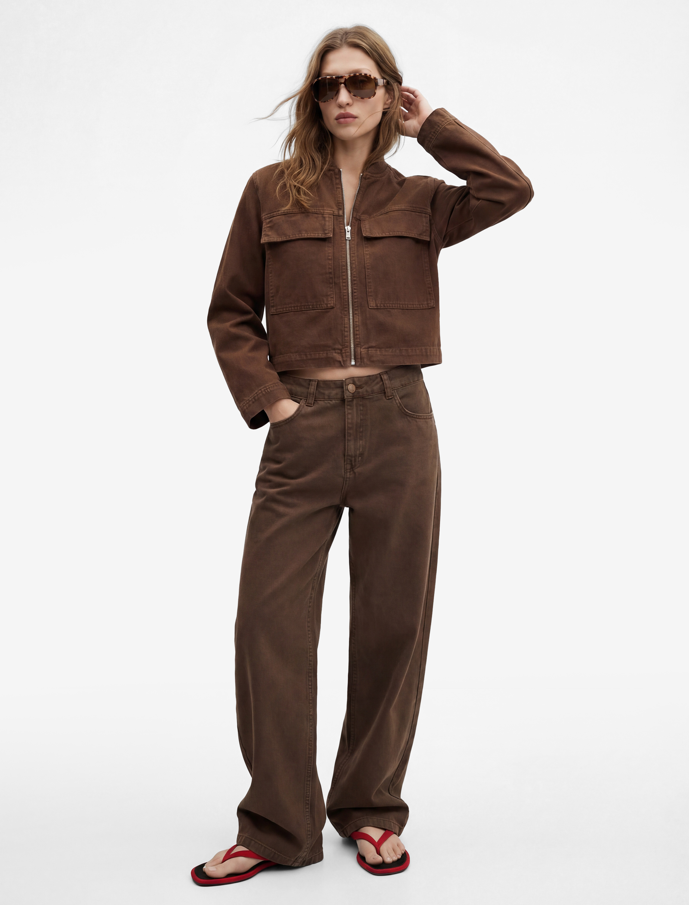 Rahat Kalıp Fermuarlı Uzun Kollu Cep Detaylı Dik Yaka Denim Ceket - Görsel 3