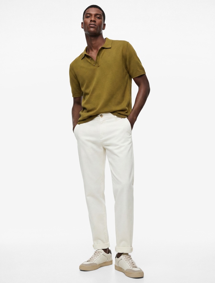  Regular Fit Viskon Karışımlı Düğmeli Polo Yaka Kısa Kollu Triko Tişört