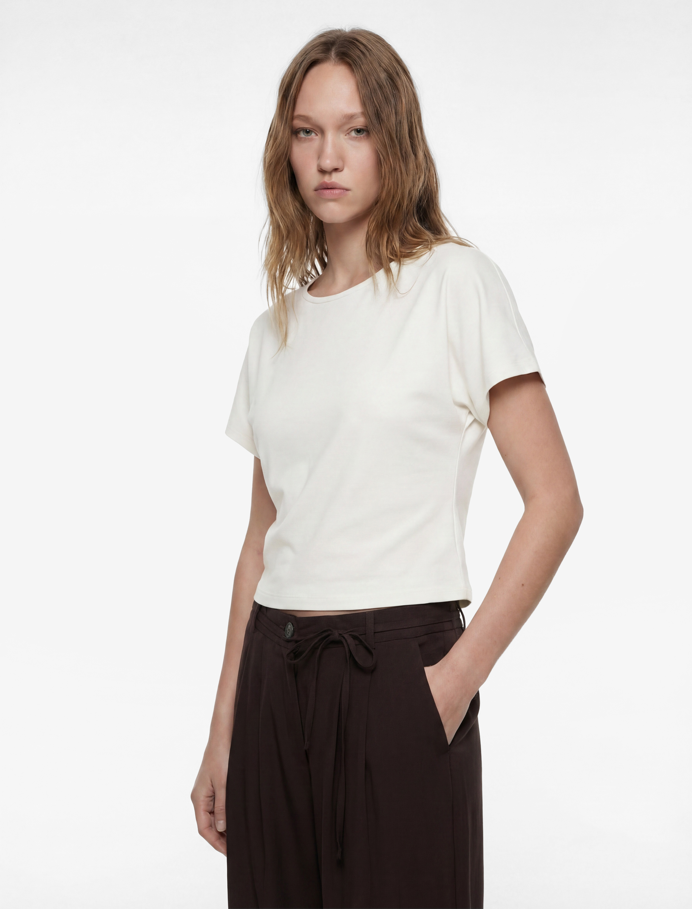 Beli Bağcıklı Cep Detaylı Geniş Paça Kumaş Pantolon - Görsel 2