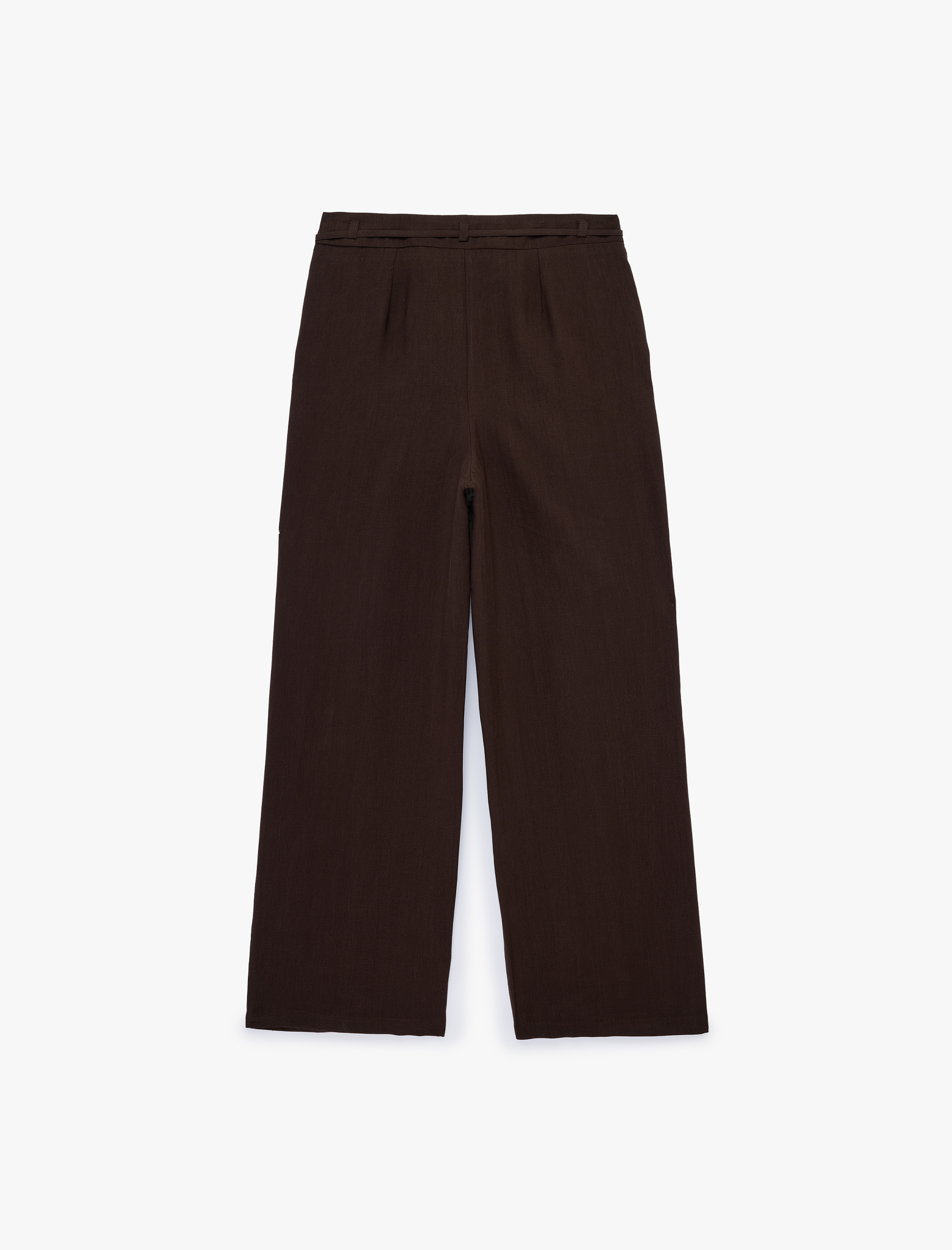 Beli Bağcıklı Cep Detaylı Geniş Paça Kumaş Pantolon - Görsel 5