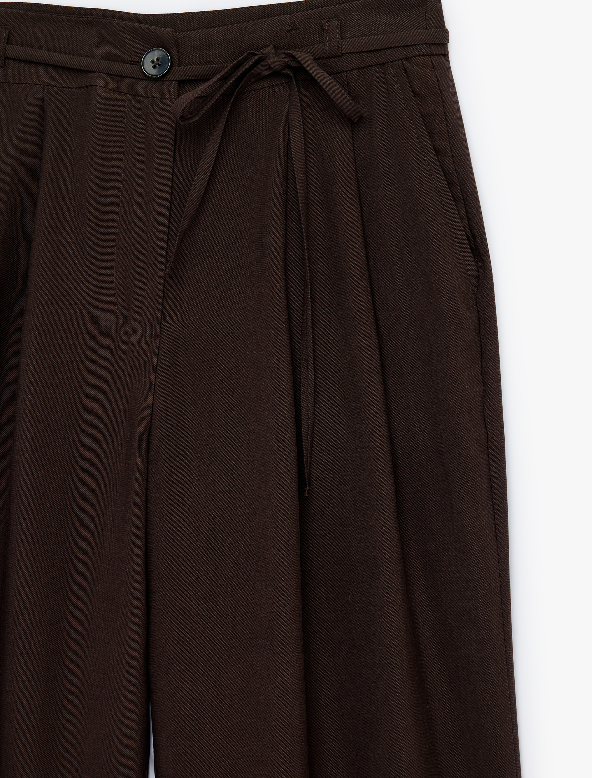 Beli Bağcıklı Cep Detaylı Geniş Paça Kumaş Pantolon - Görsel 6