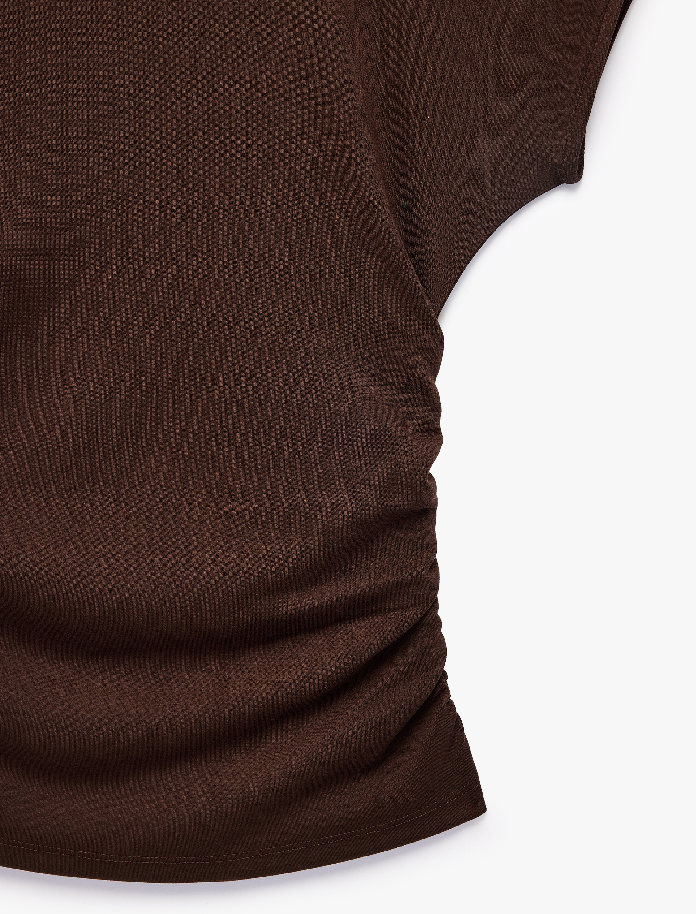 Slim Fit Kısa Kollu Bisiklet Yaka Büzgülü Tişört - Görsel 6