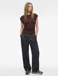 Slim Fit Kısa Kollu Bisiklet Yaka Büzgülü Tişört