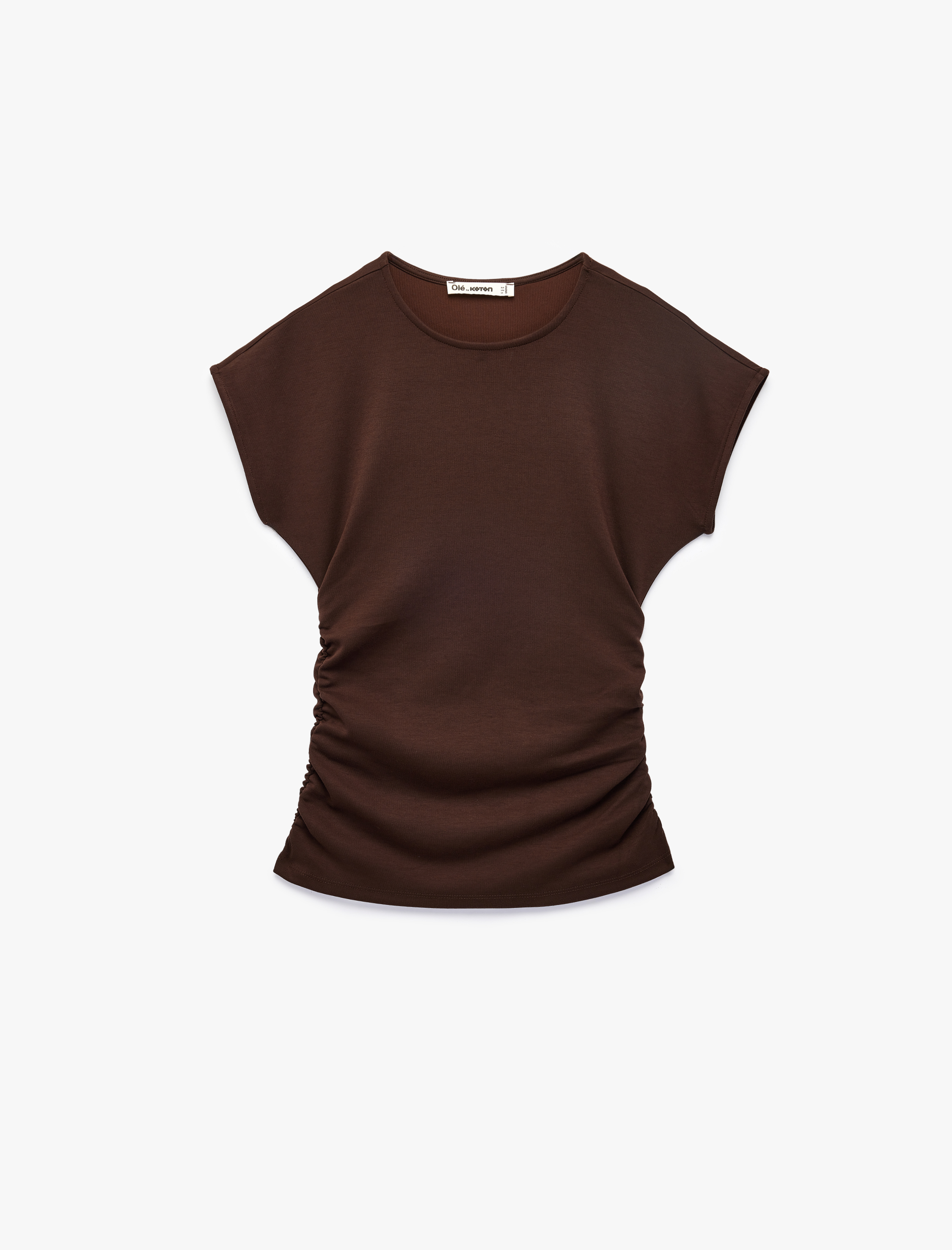 Slim Fit Kısa Kollu Bisiklet Yaka Büzgülü Tişört - Görsel 4