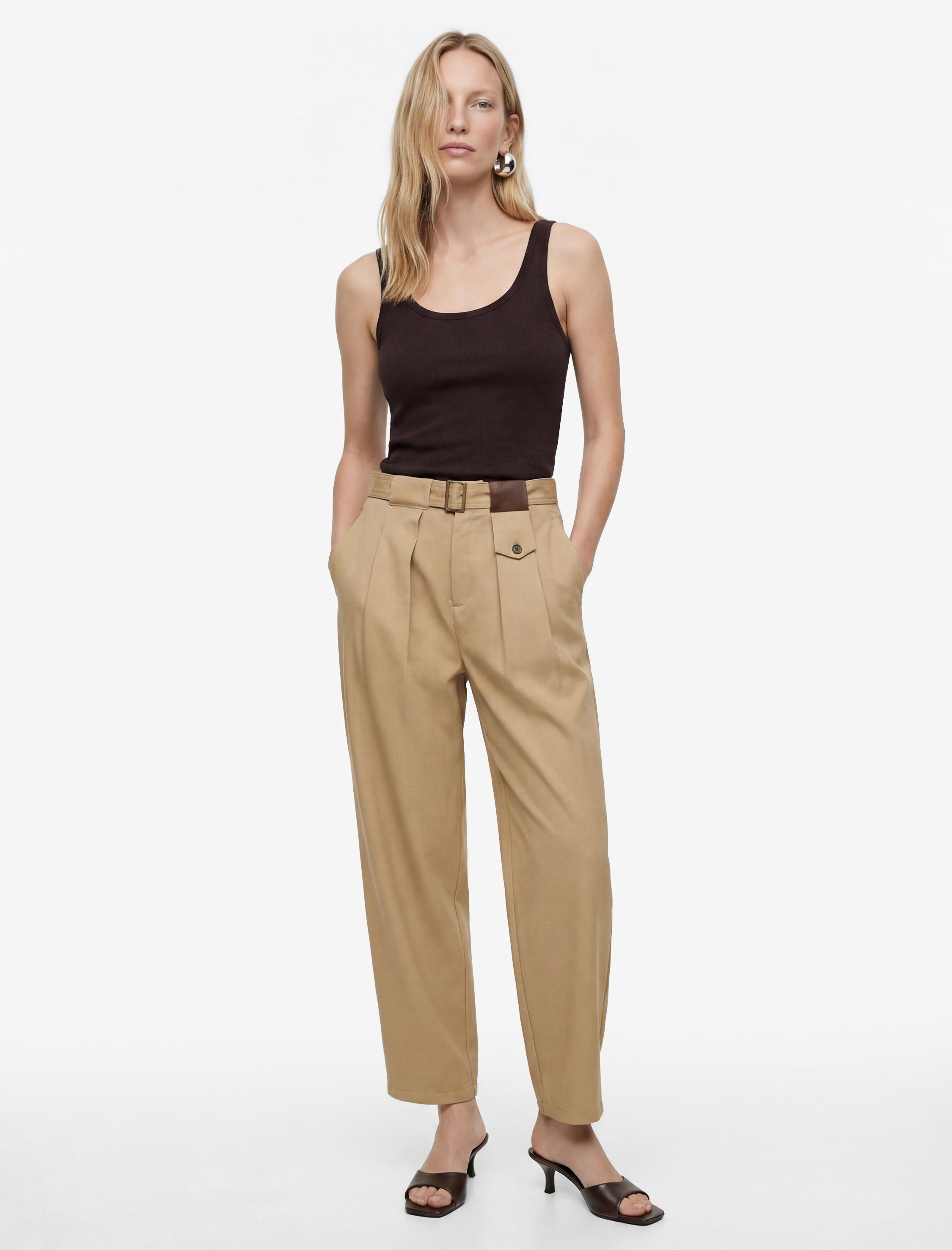 Cepli Kemer Detaylı Hafif Balon Kesim Yüksek Bel Pantolon