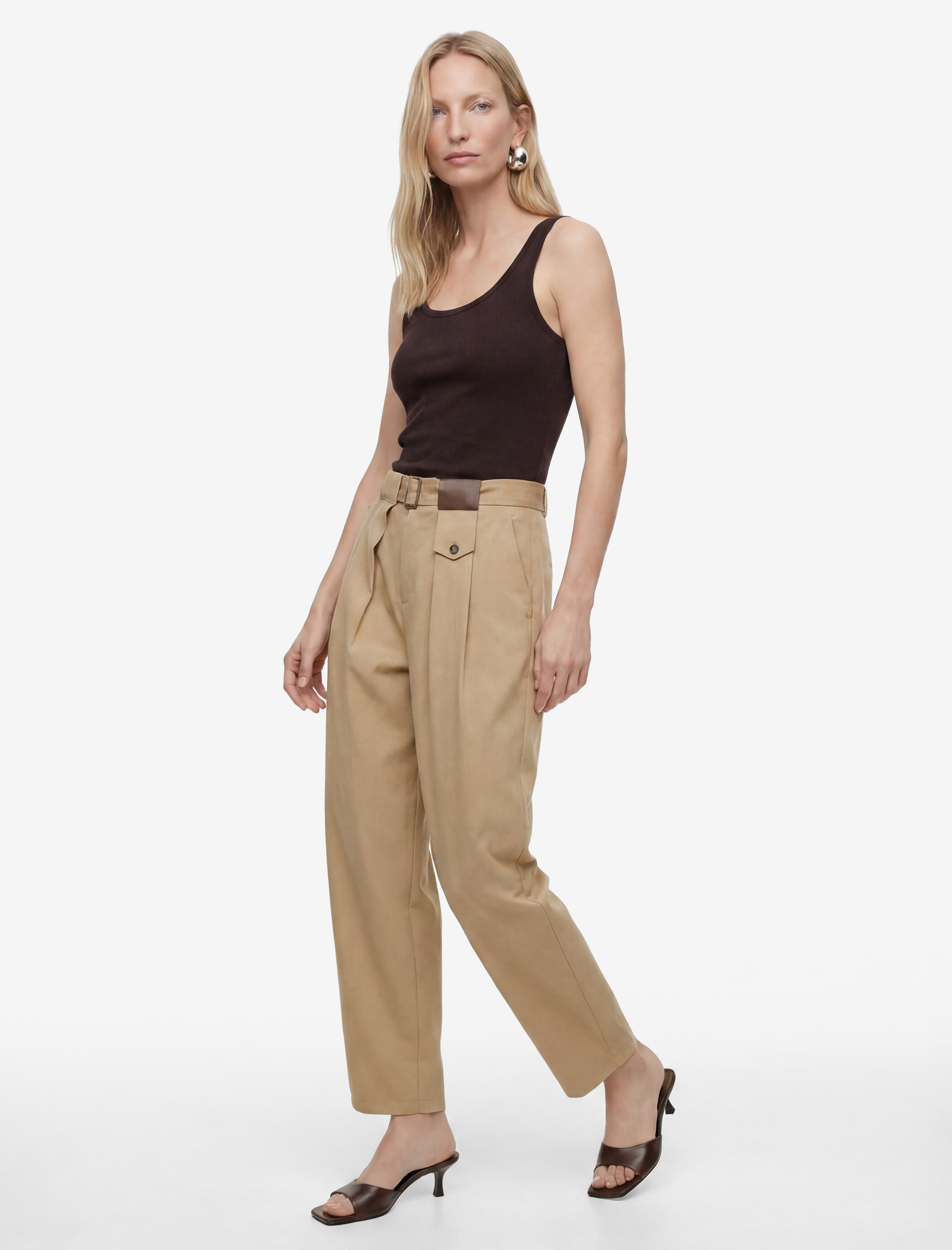 Cepli Kemer Detaylı Hafif Balon Kesim Yüksek Bel Pantolon - Görsel 3