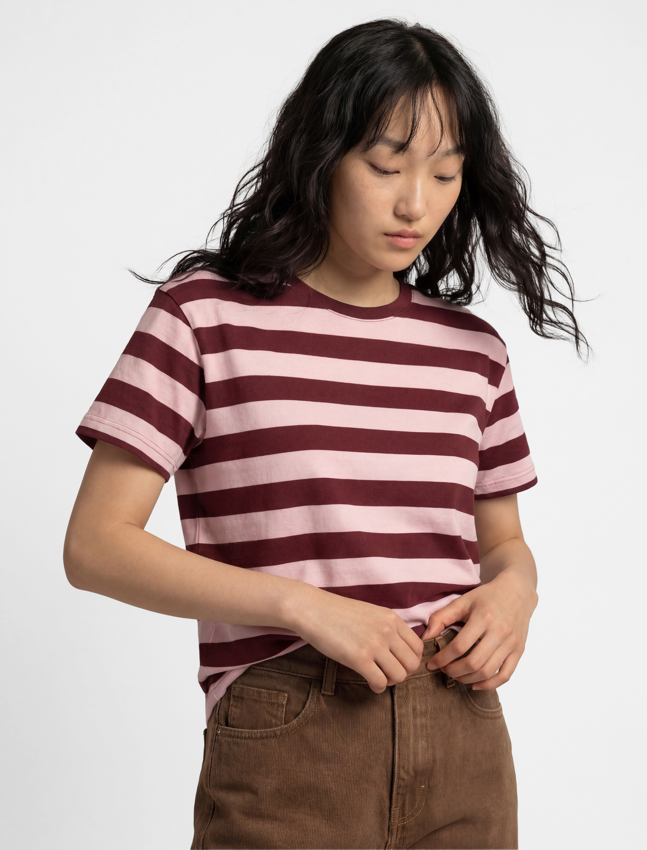 Kısa Kollu Bisiklet Yaka Pamuklu Çizgili Tişört - Görsel 2