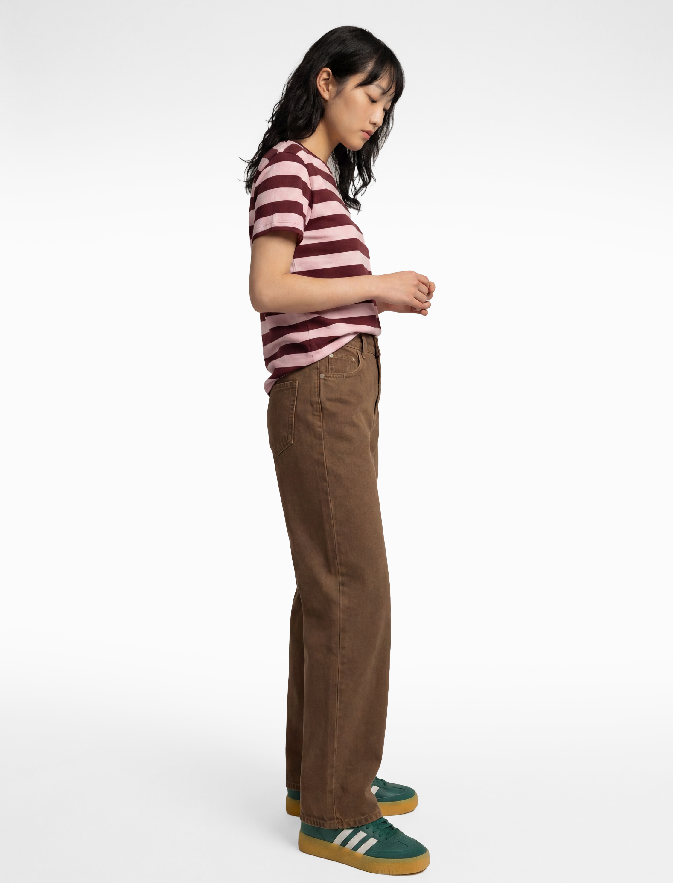 Kısa Kollu Bisiklet Yaka Pamuklu Çizgili Tişört - Görsel 3