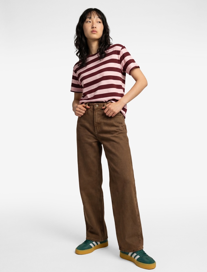  Kısa Kollu Bisiklet Yaka Pamuklu Çizgili Tişört