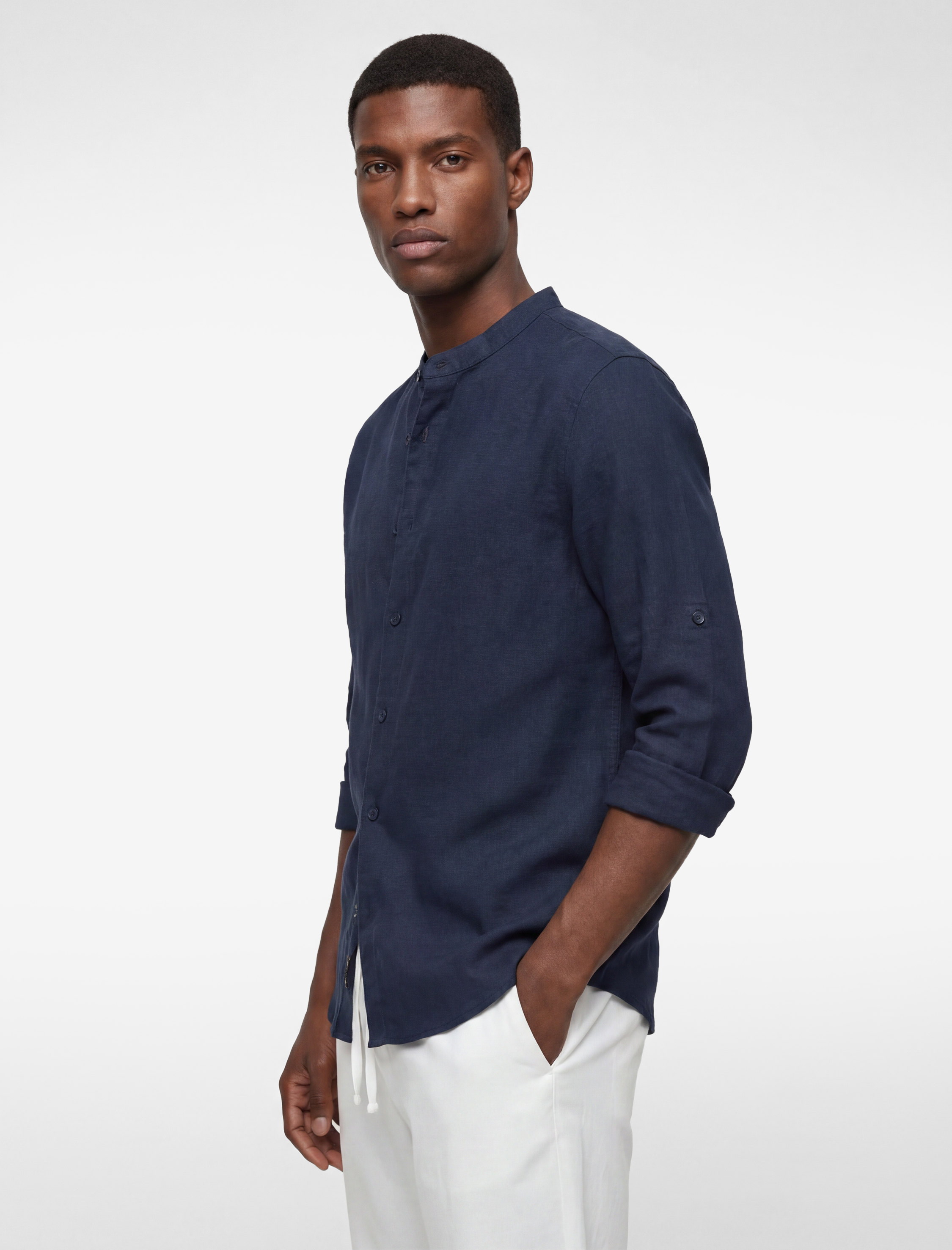 Regular Fit Uzun Kollu Hakim Yaka Keten Gömlek - Görsel 2