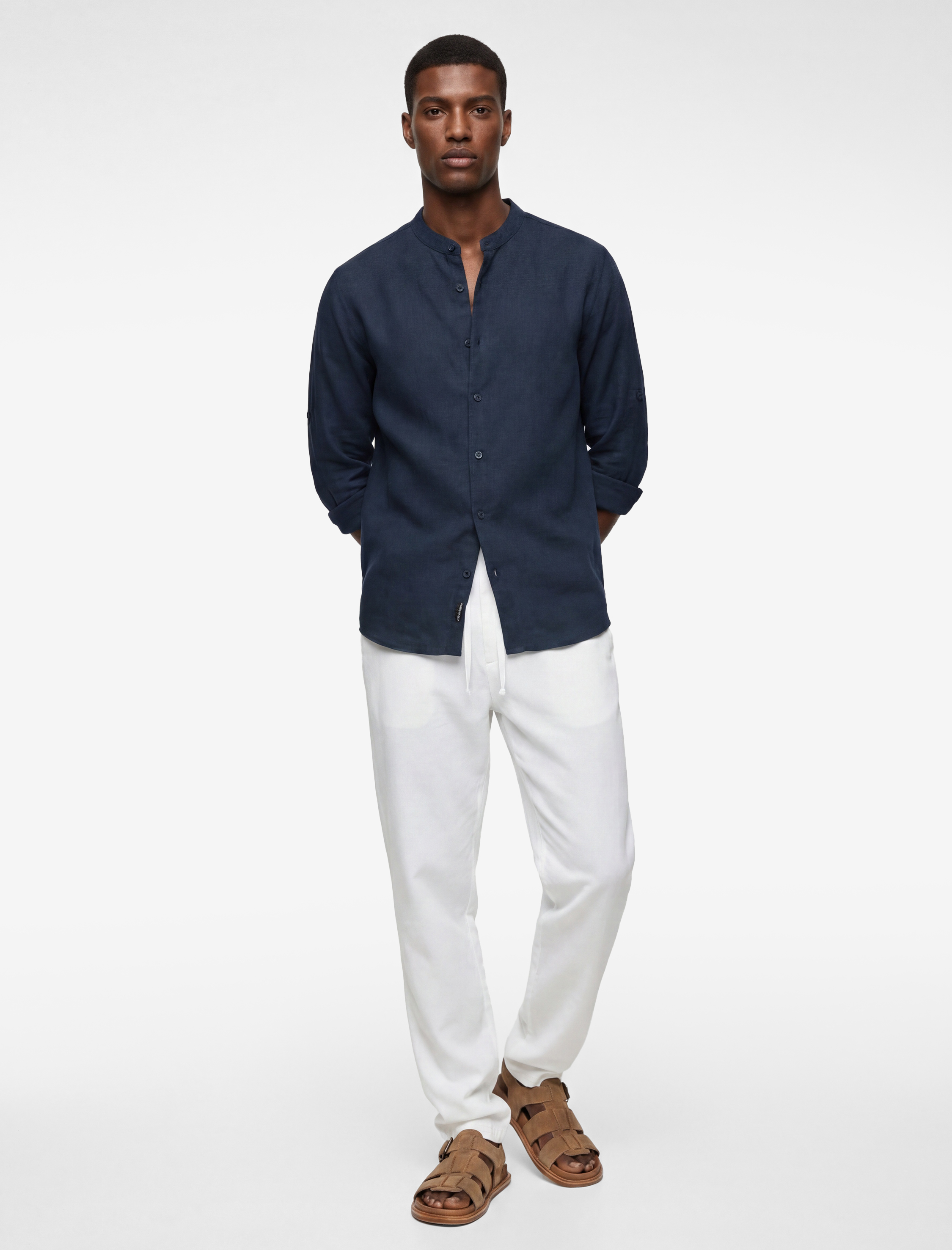 Regular Fit Uzun Kollu Hakim Yaka Keten Gömlek