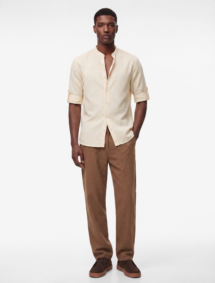  Regular Fit Uzun Kollu Hakim Yaka Keten Gömlek