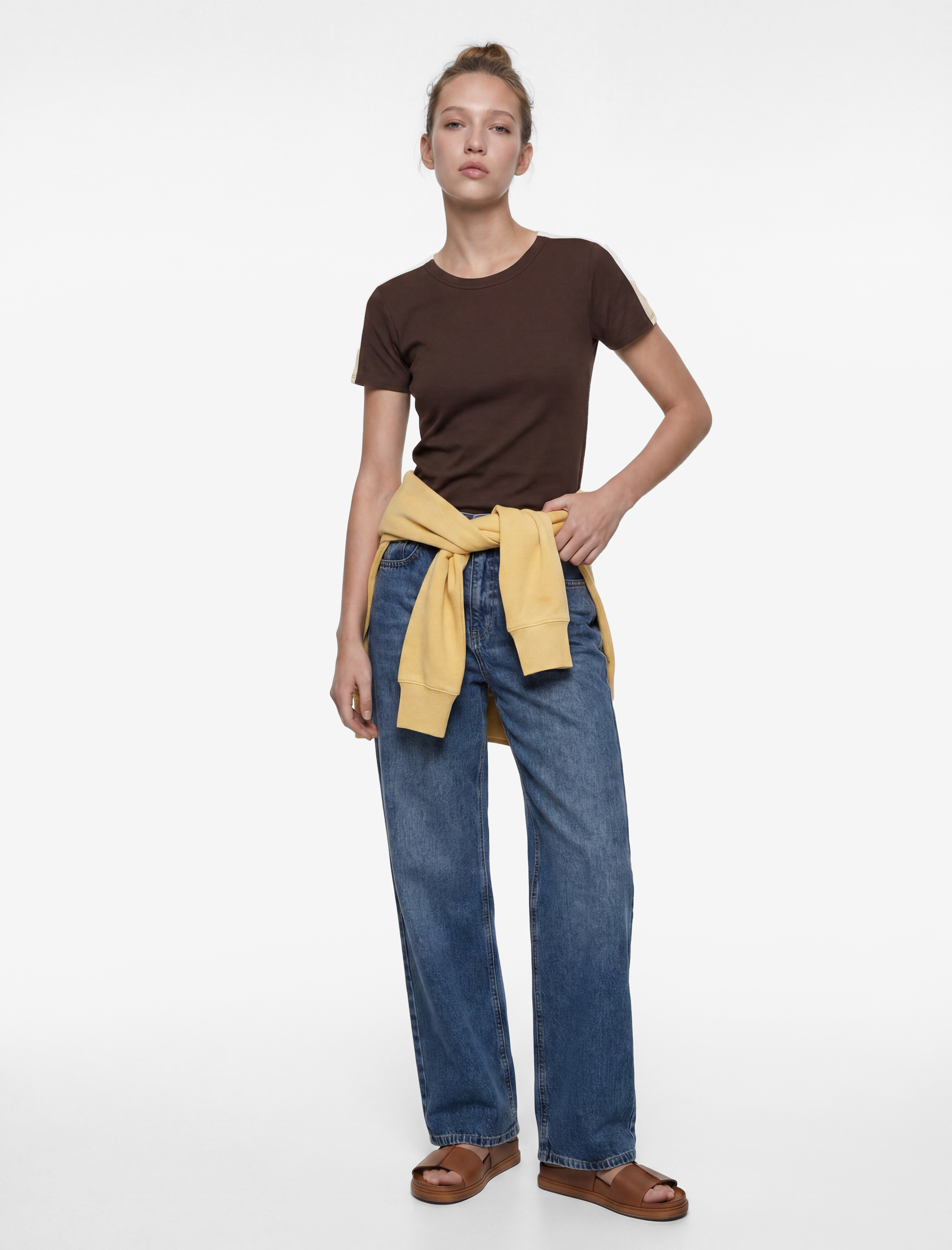 Slim Fit Kısa Kollu Bisiklet Yaka Renk Bloklu Tişört