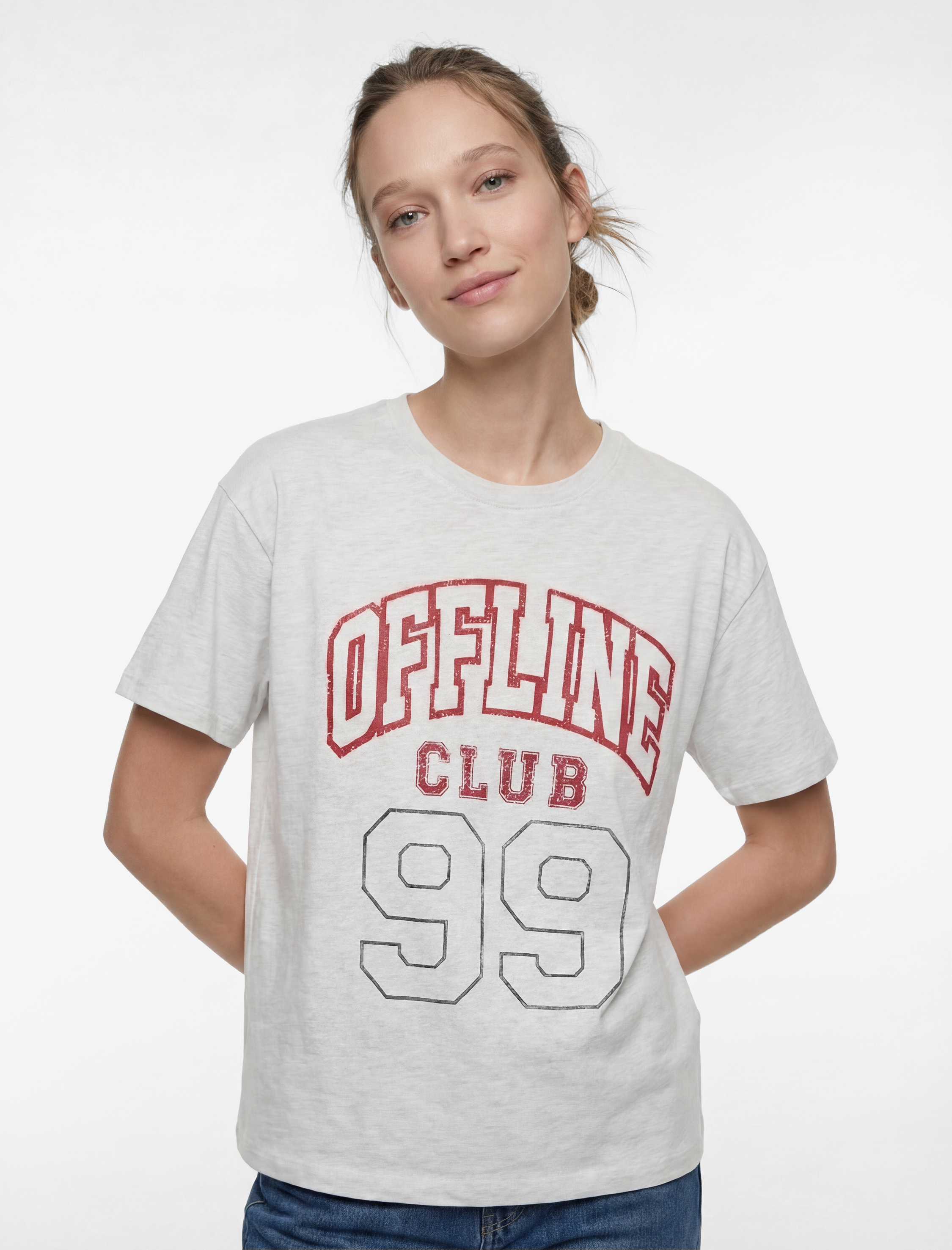 Rahat Kalıp Pamuklu Kısa Kollu Bisiklet Yaka Baskılı Tişört - Görsel 2