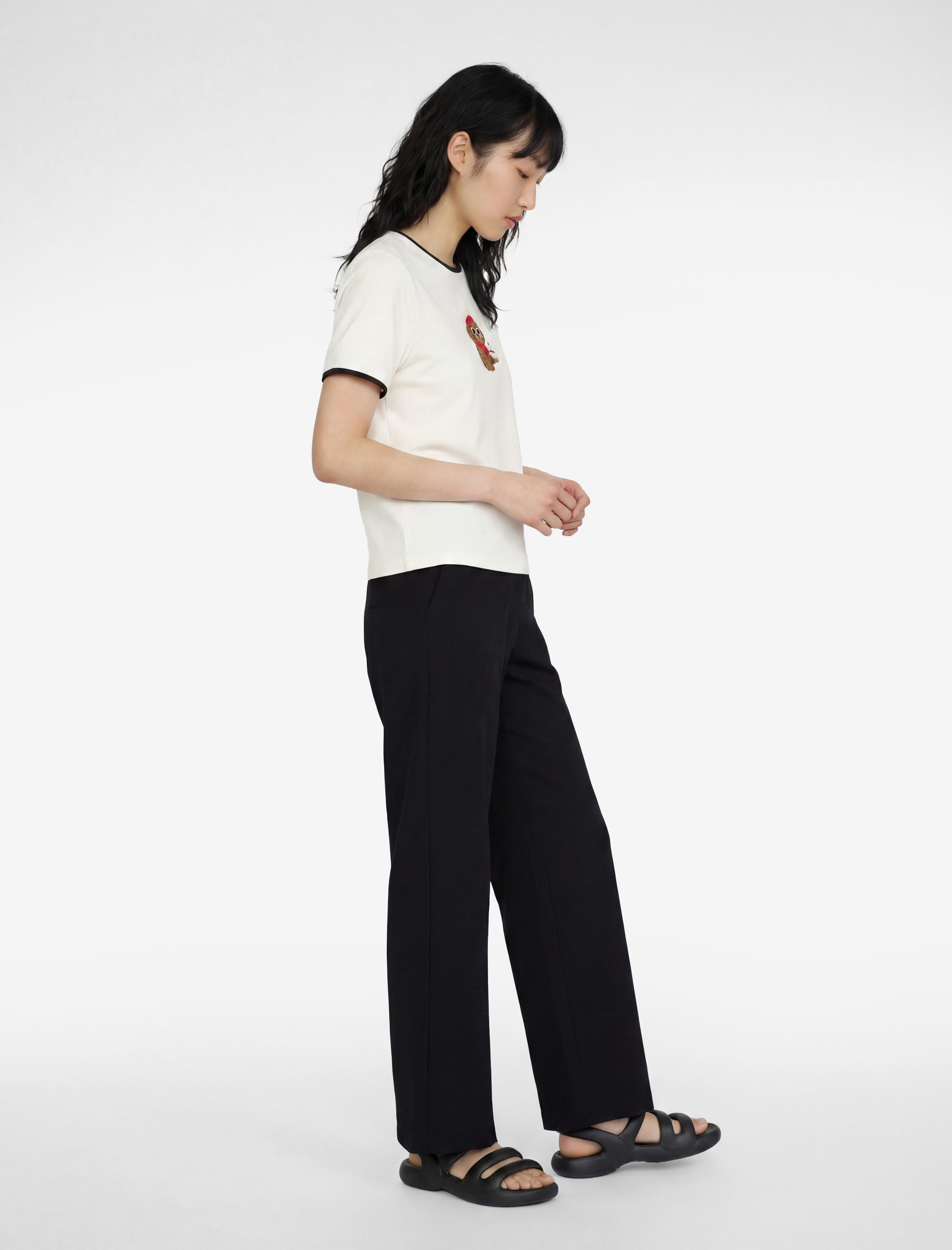 Slim Fit Kısa Kollu Bisiklet Yaka Modal Karışımlı Köpek Nakışlı Tişört - Görsel 3