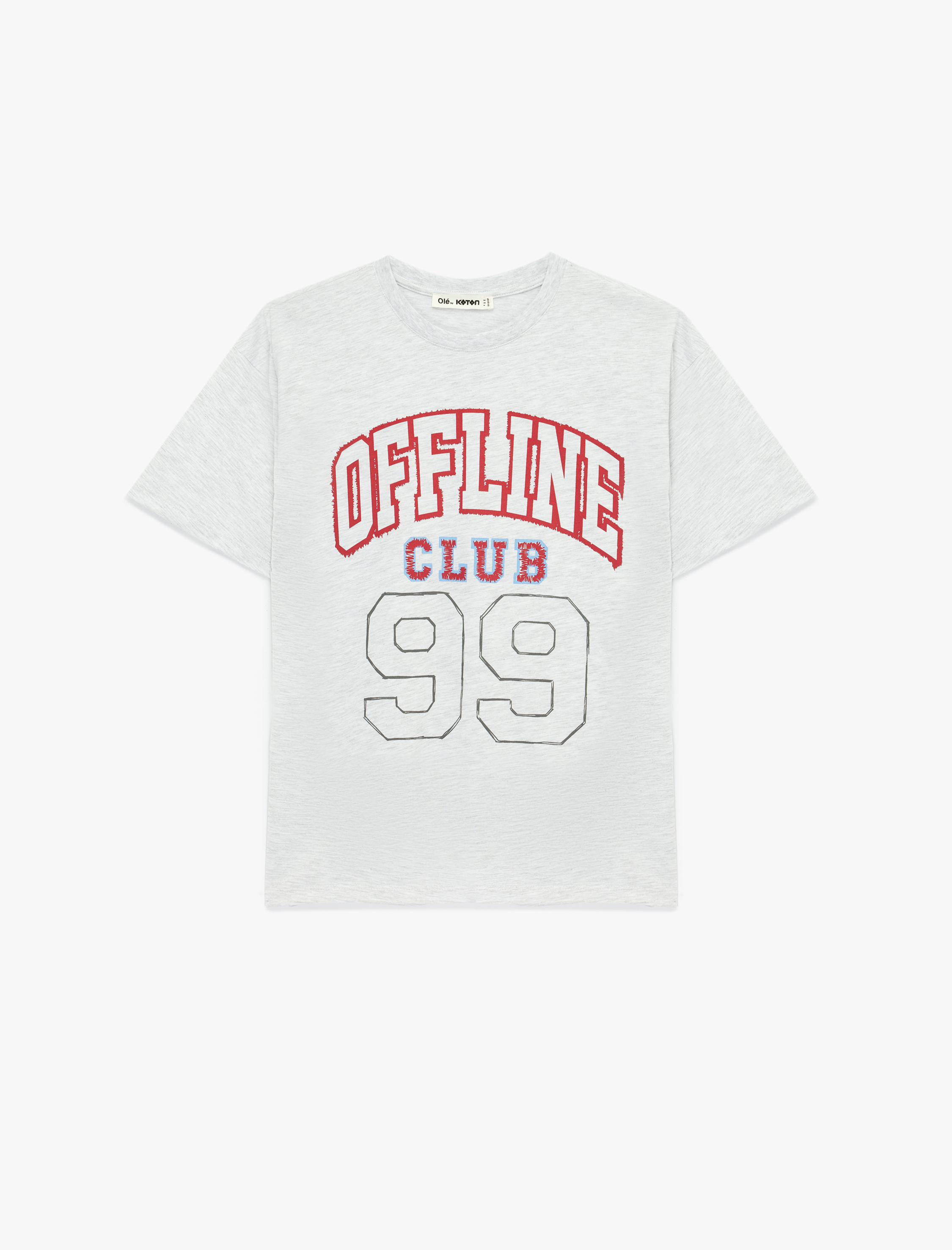 Rahat Kalıp Pamuklu Kısa Kollu Bisiklet Yaka Baskılı Tişört - Görsel 3