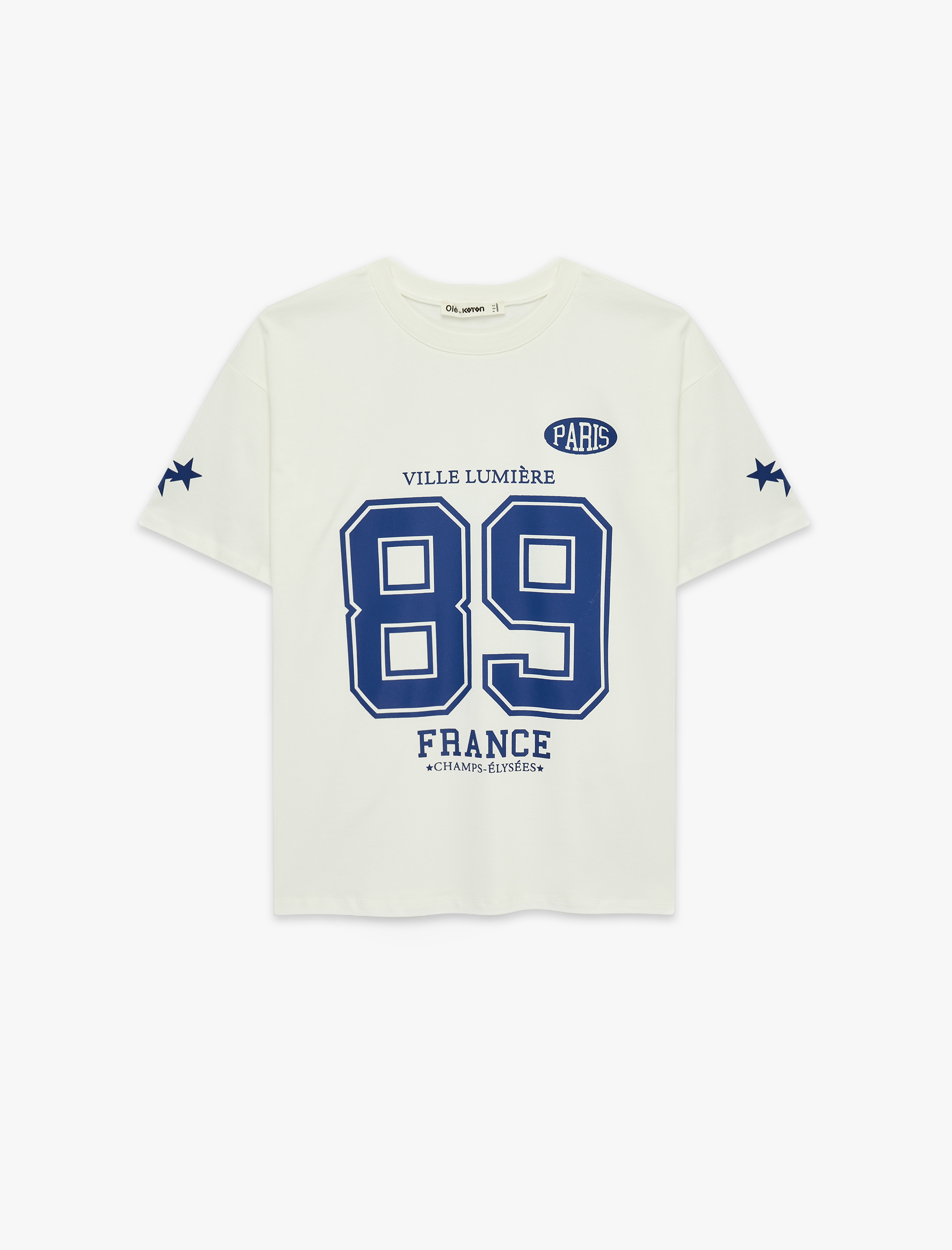 Rahat Kalıp Kısa Kollu Bisiklet Yaka Baskılı Pamuklu Tişört - Görsel 4